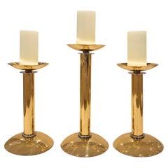 Karl Springer Set Of 3 Iconic Brass and Chrome Candle Holders 1984