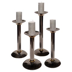 Vintage Karl Springer Set of 4 Candleholders in Gunmetal and Brass, 1980s