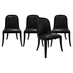 Karl Springer Set of 4 Dining/Game Chairs in Black Lacquer 1980s
