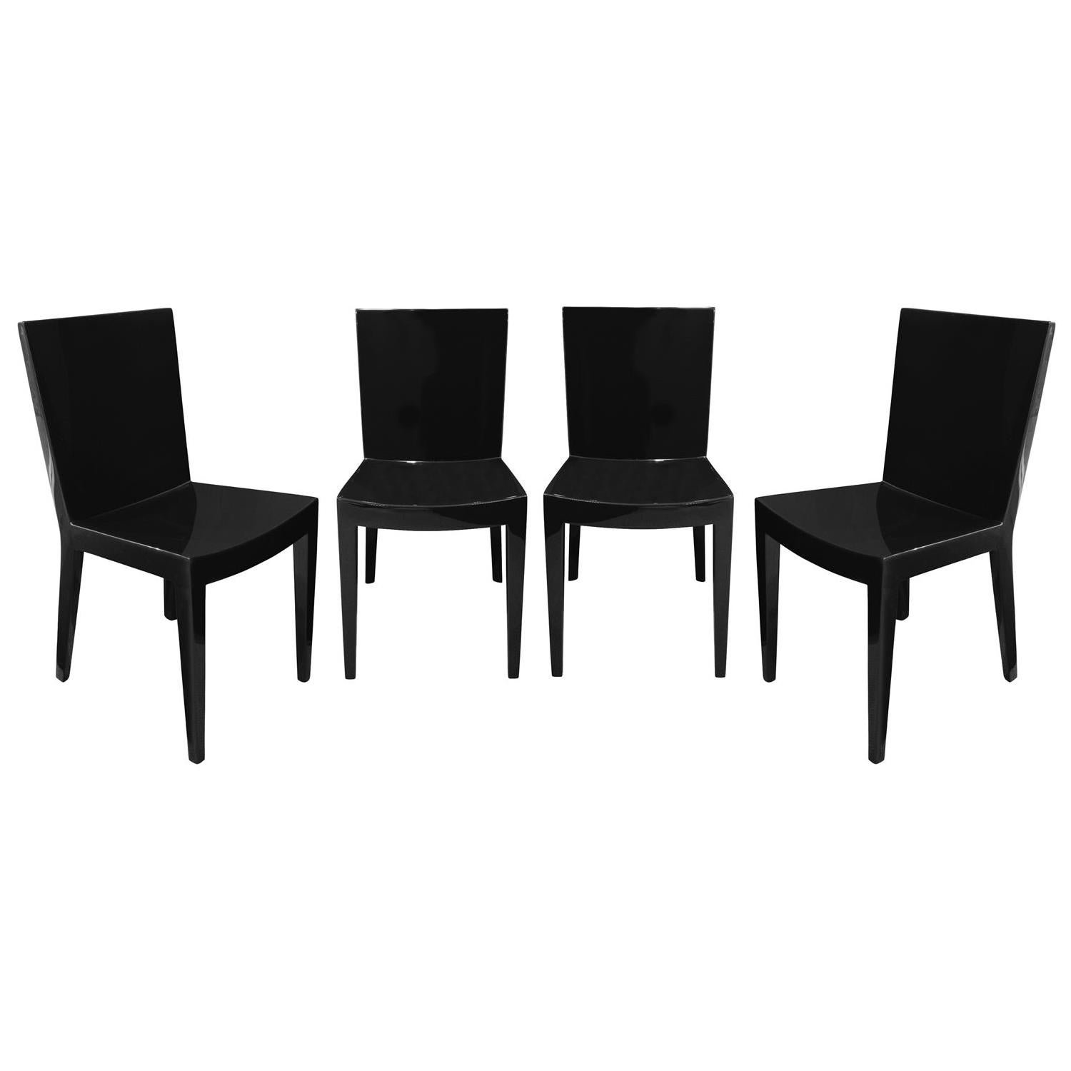 Karl Springer Set of 4 "JMF Chairs" in High Gloss Black Lacquer, 1980s