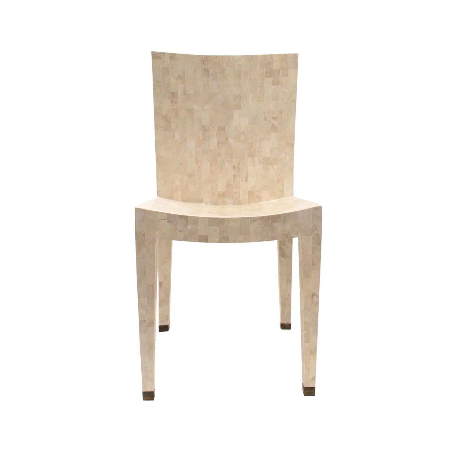 Modern Karl Springer Set of 6 Dining Chairs in Tessellated Fossilized Coral 1980s