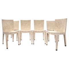 Retro Karl Springer Set of 6 Dining Chairs in Tessellated Fossilized Coral 1980s