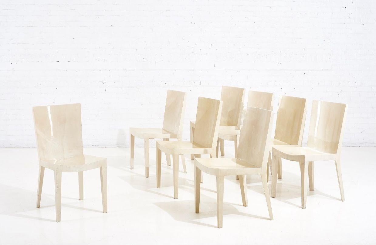 Karl Springer set of 8 goatskin dining chairs, 