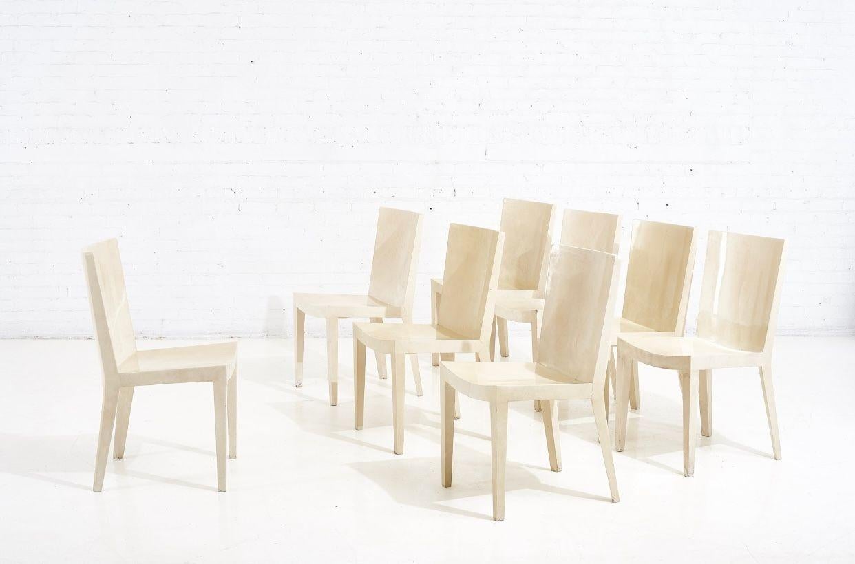 Mid-Century Modern Karl Springer Set of 8 Goatskin JMF Dining Chairs, 1980