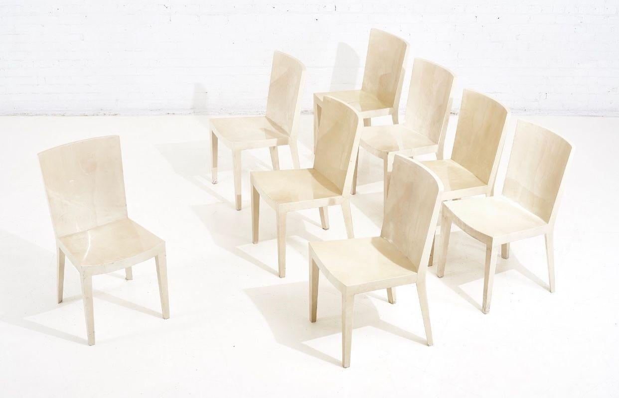 American Karl Springer Set of 8 Goatskin JMF Dining Chairs, 1980