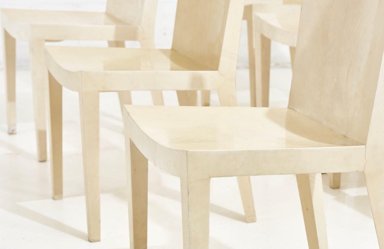 Karl Springer Set of 8 Goatskin JMF Dining Chairs, 1980 1