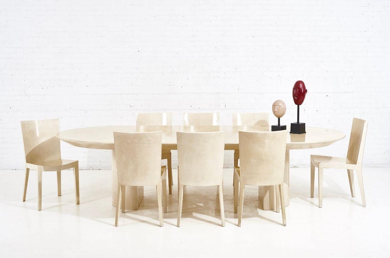 Karl Springer Set of 8 Goatskin JMF Dining Chairs, 1980 2