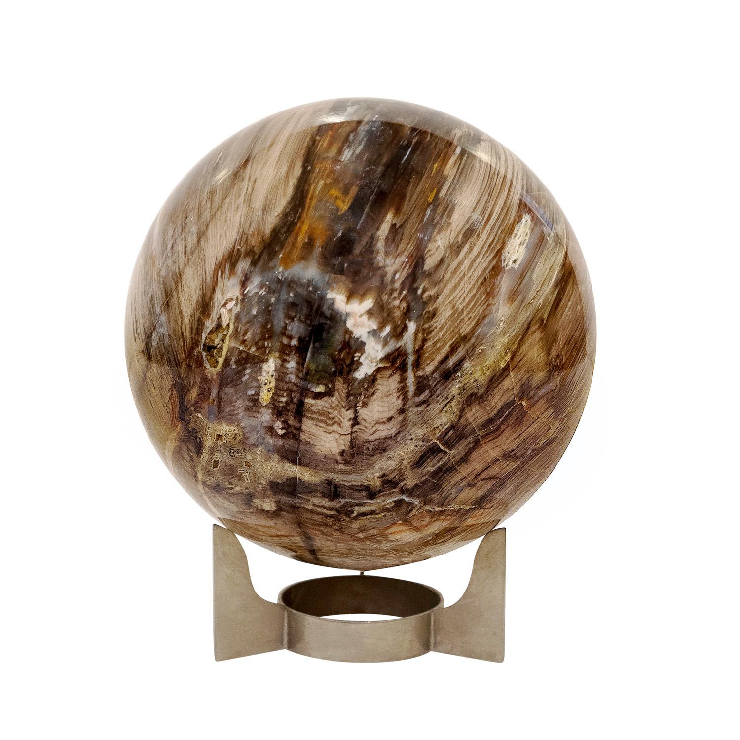 Modern Karl Springer Set of Stunning Polished Petrified Wood Orbs on Custom Bases 1980s For Sale