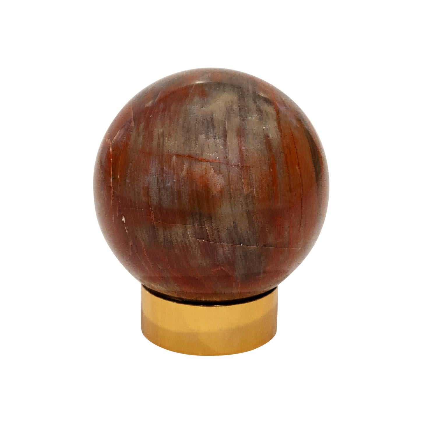Metal Karl Springer Set of Stunning Polished Petrified Wood Orbs on Custom Bases 1980s For Sale