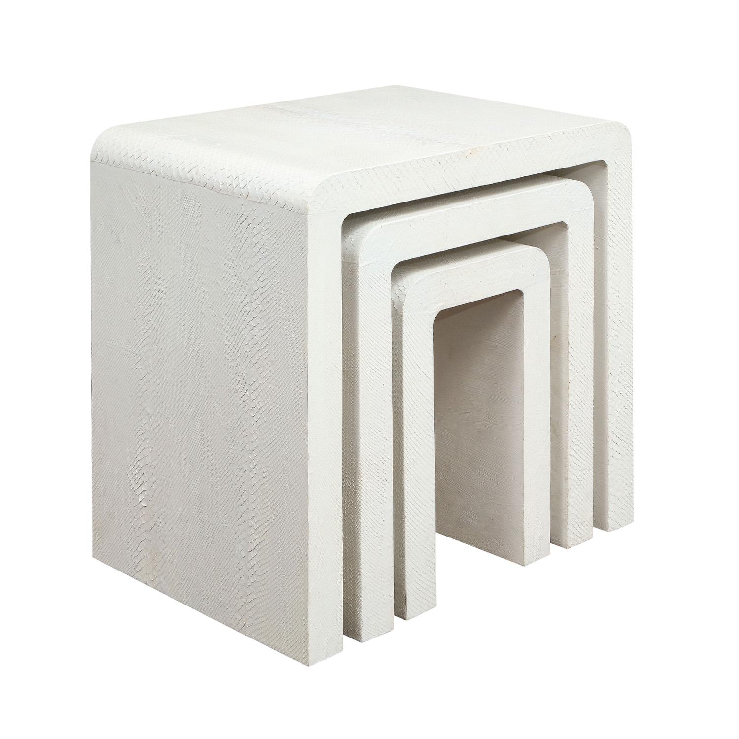 Modern Karl Springer Set of Three Waterfall Nesting Tables in Python 1980s 'Signed' For Sale