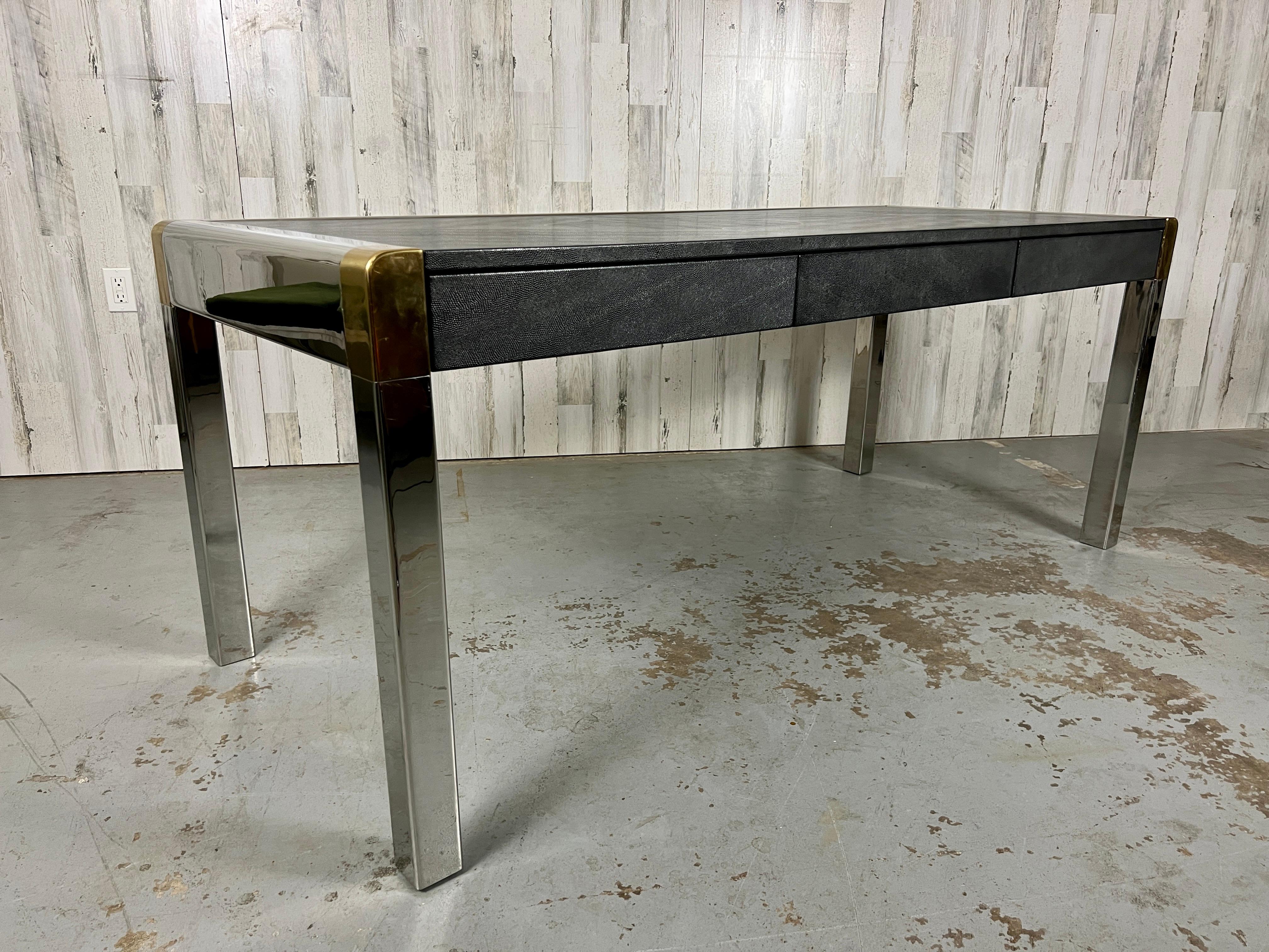 Karl Springer Shagreen & Chrome Executive Desk For Sale 7