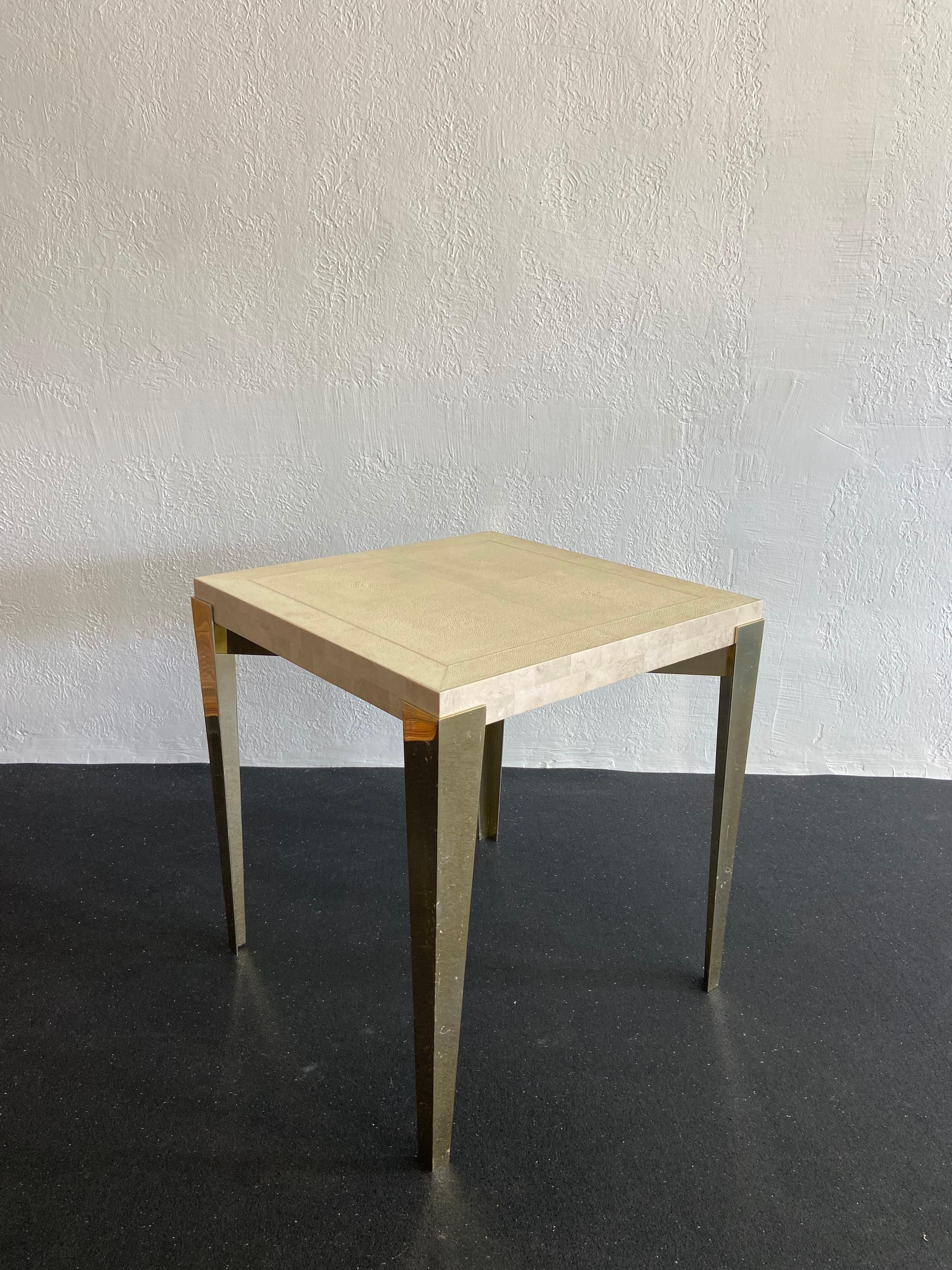 Late 20th Century Karl Springer Shagreen, Stone and Anodized Aluminum Occasional Table For Sale