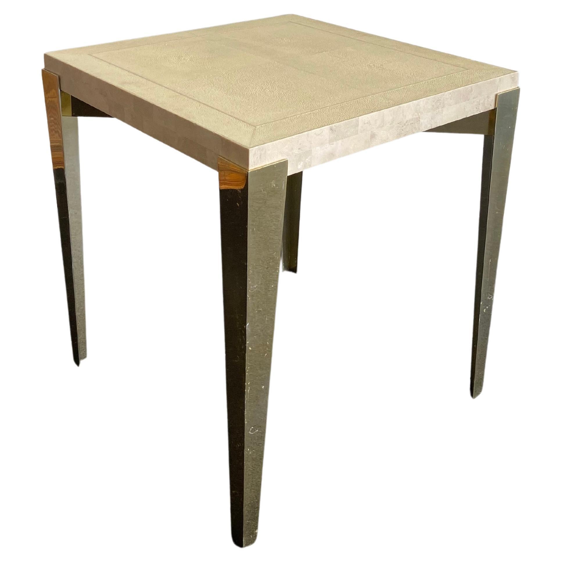 Karl Springer Shagreen, Stone and Anodized Aluminum Occasional Table For Sale