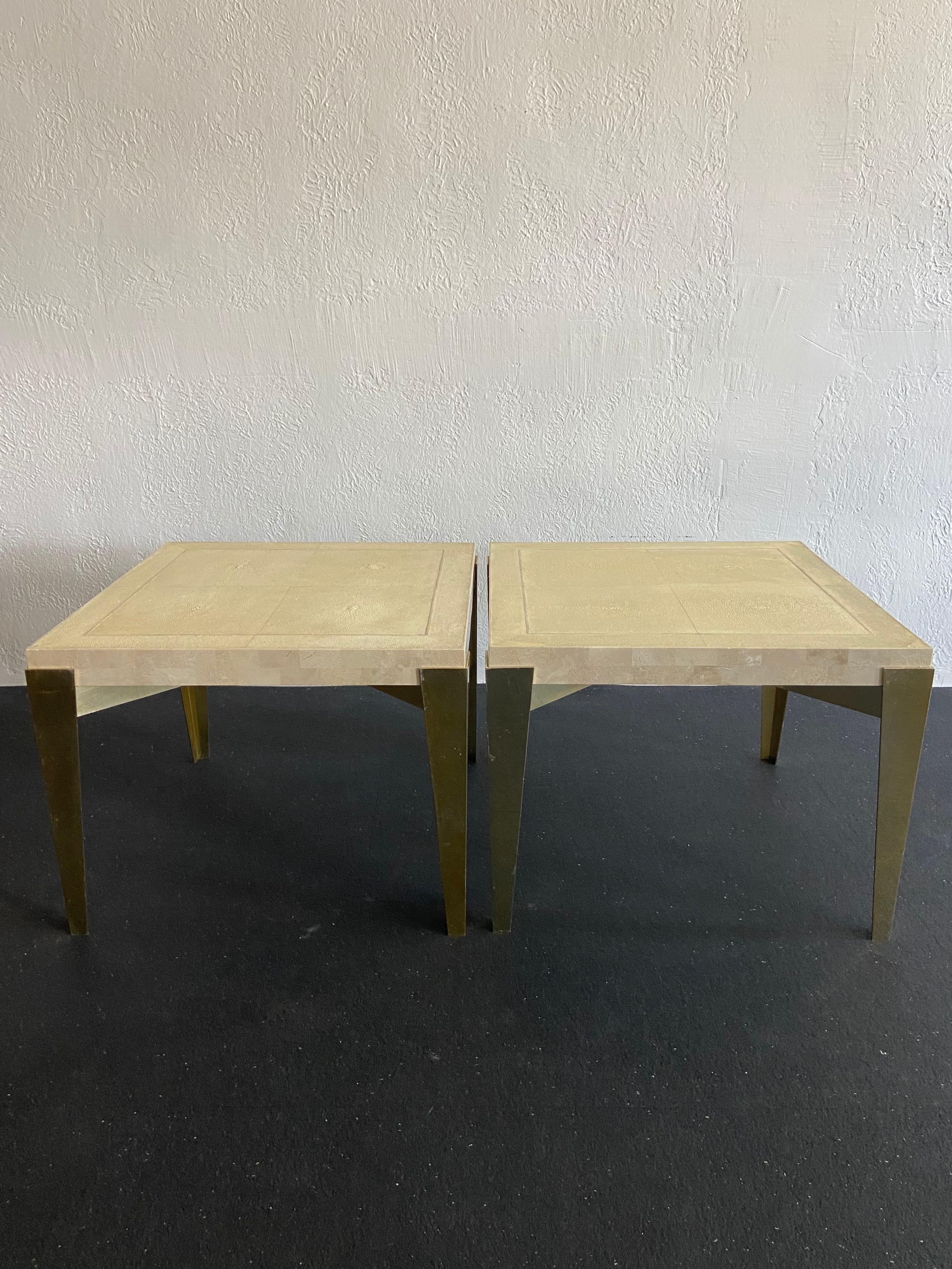 Karl Springer Shagreen, Stone and Anodized Aluminum Side Tables - a Pair For Sale 2