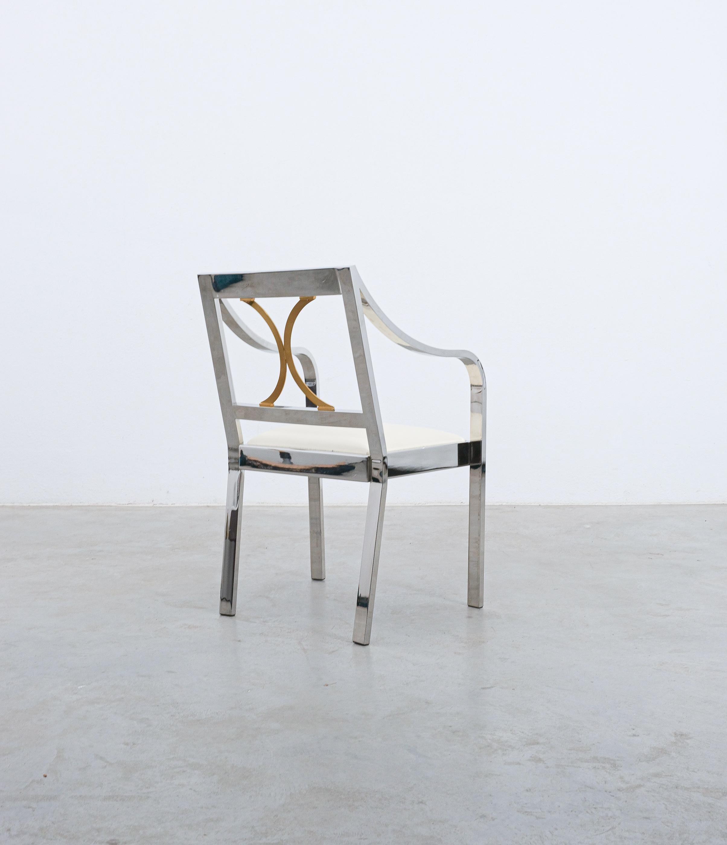 Mid-Century Modern Karl Springer Side Chair Chrome Brass Leather, 1970 For Sale
