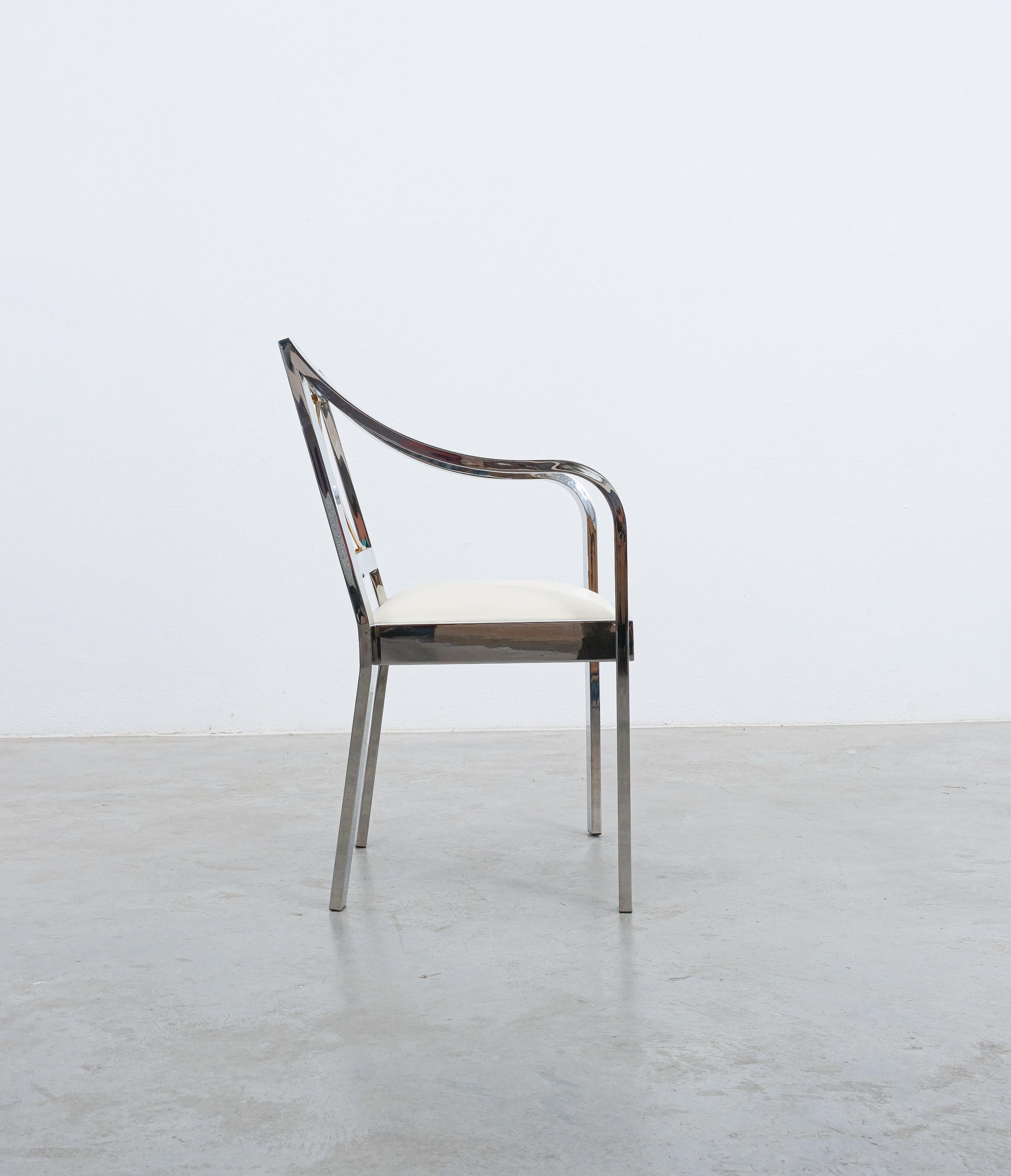 German Karl Springer Side Chair Chrome Brass Leather, 1970 For Sale