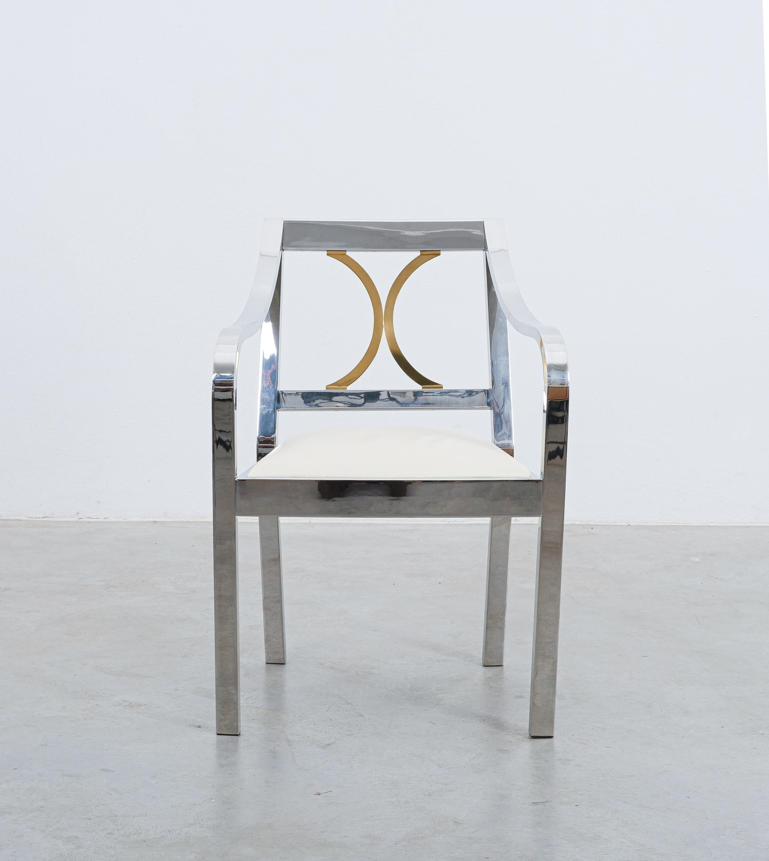 Polished Karl Springer Side Chair Chrome Brass Leather, 1970 For Sale
