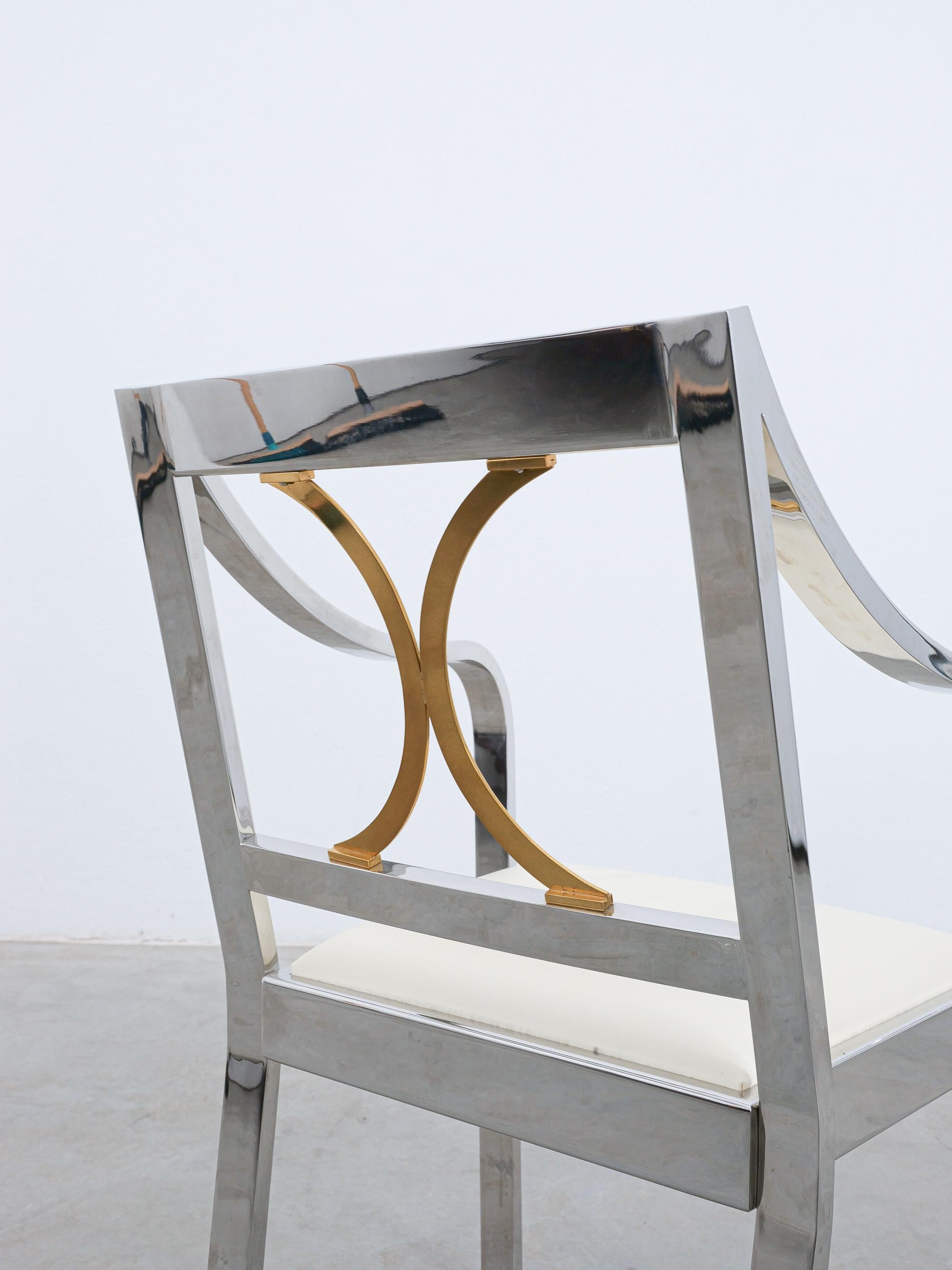 Karl Springer Side Chair Chrome Brass Leather, 1970 In Good Condition For Sale In Vienna, AT
