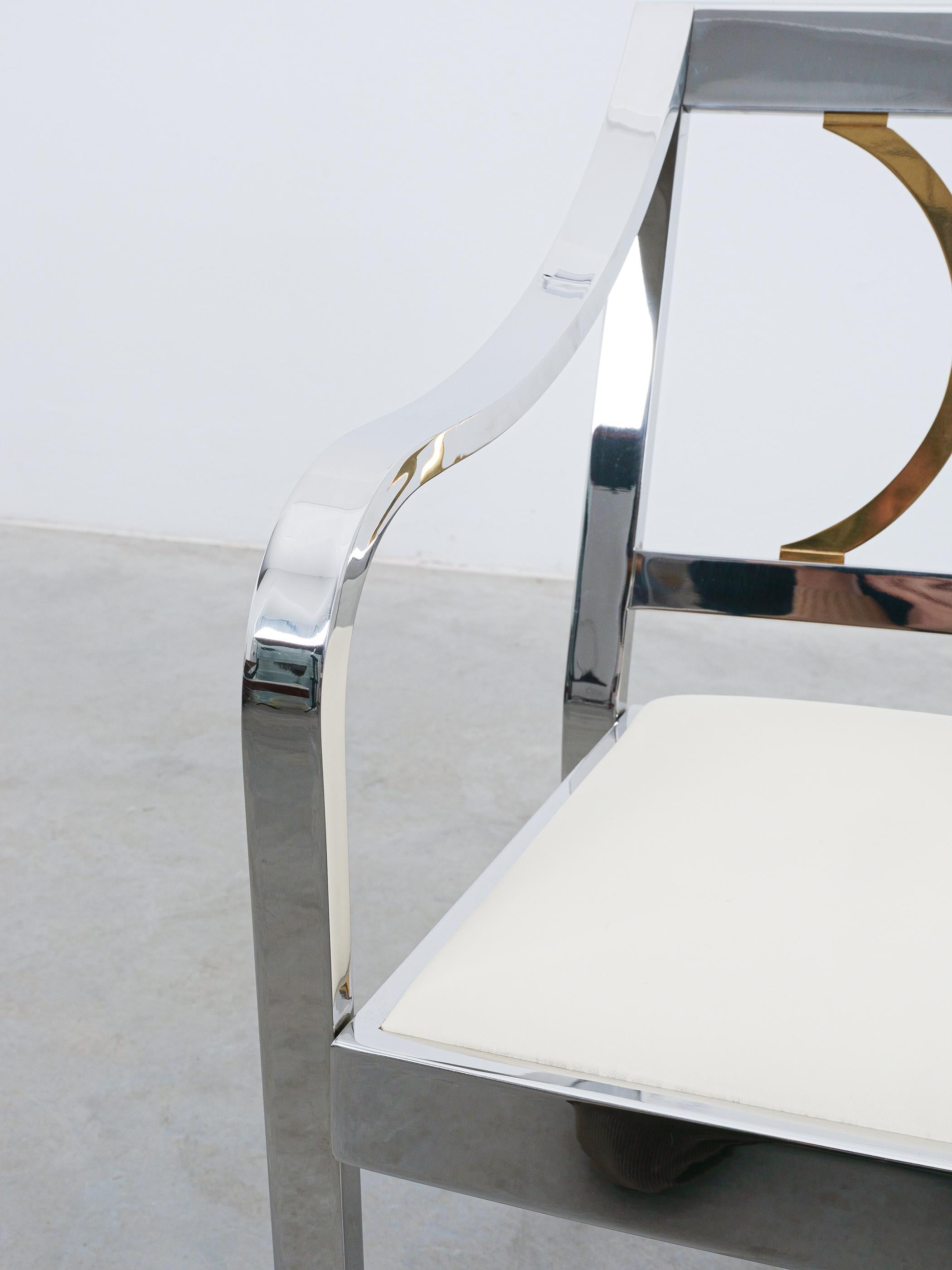 Karl Springer Side Chair Chrome Brass Leather, 1970 For Sale 1