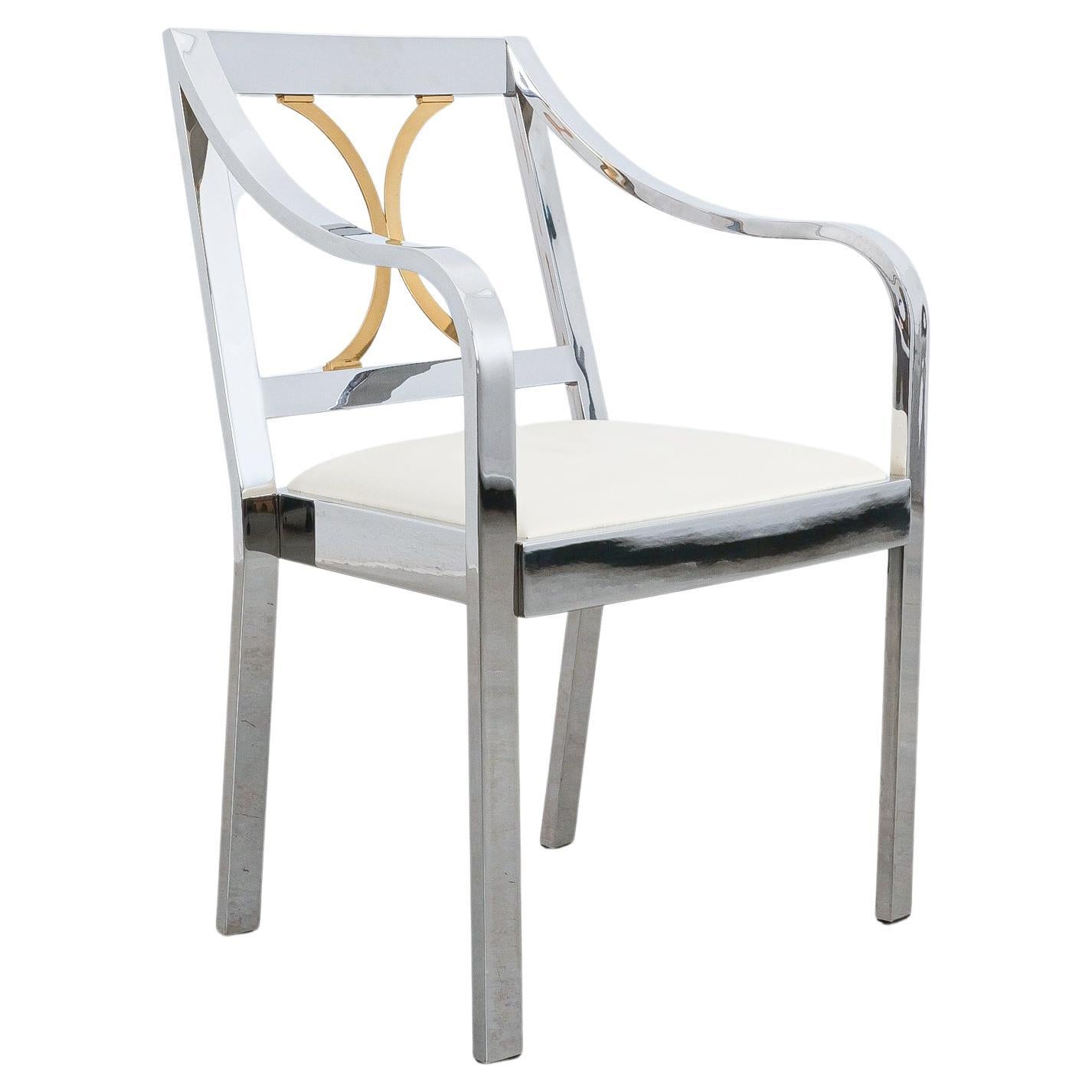 Karl Springer Side Chair Chrome Brass Leather, 1970