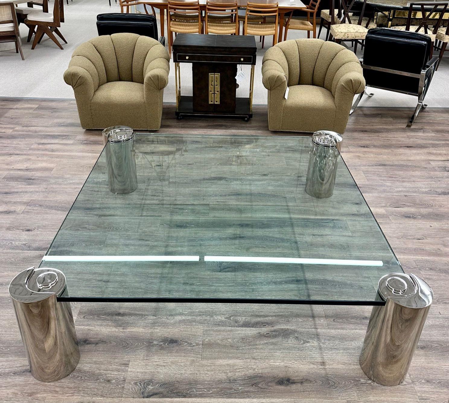 Karl Springer, Mid-Century Modern, Large Coffee Table, Chrome, Glass, 1980s For Sale 5