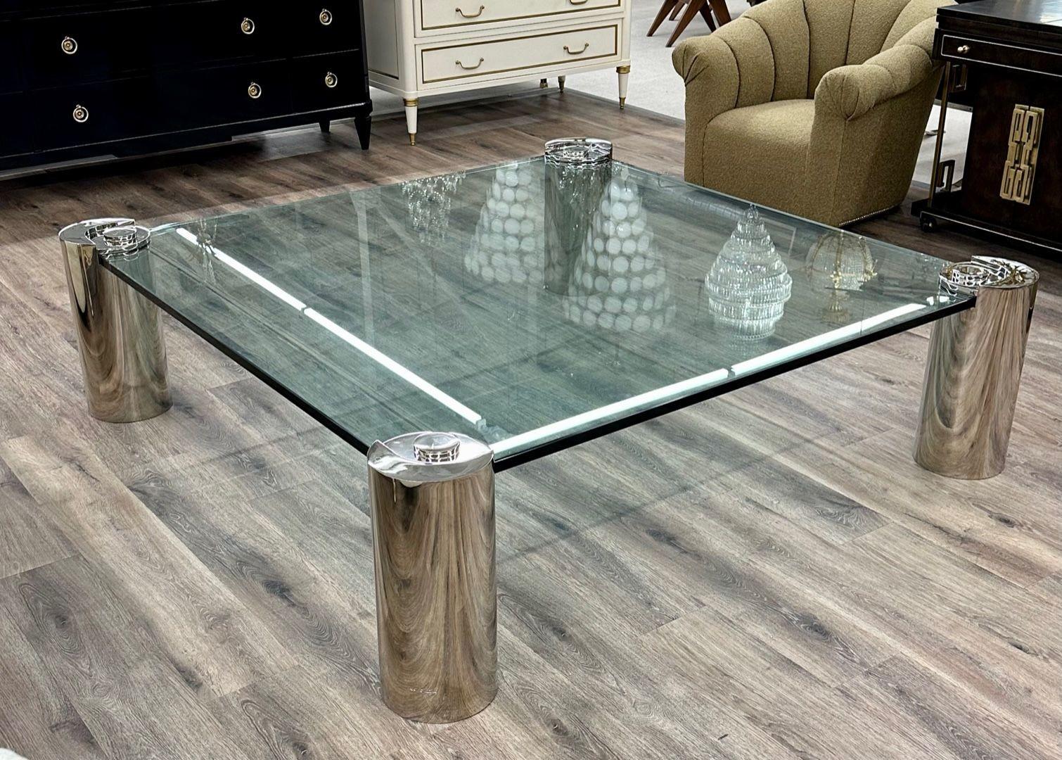 American Karl Springer, Mid-Century Modern, Large Coffee Table, Chrome, Glass, 1980s For Sale