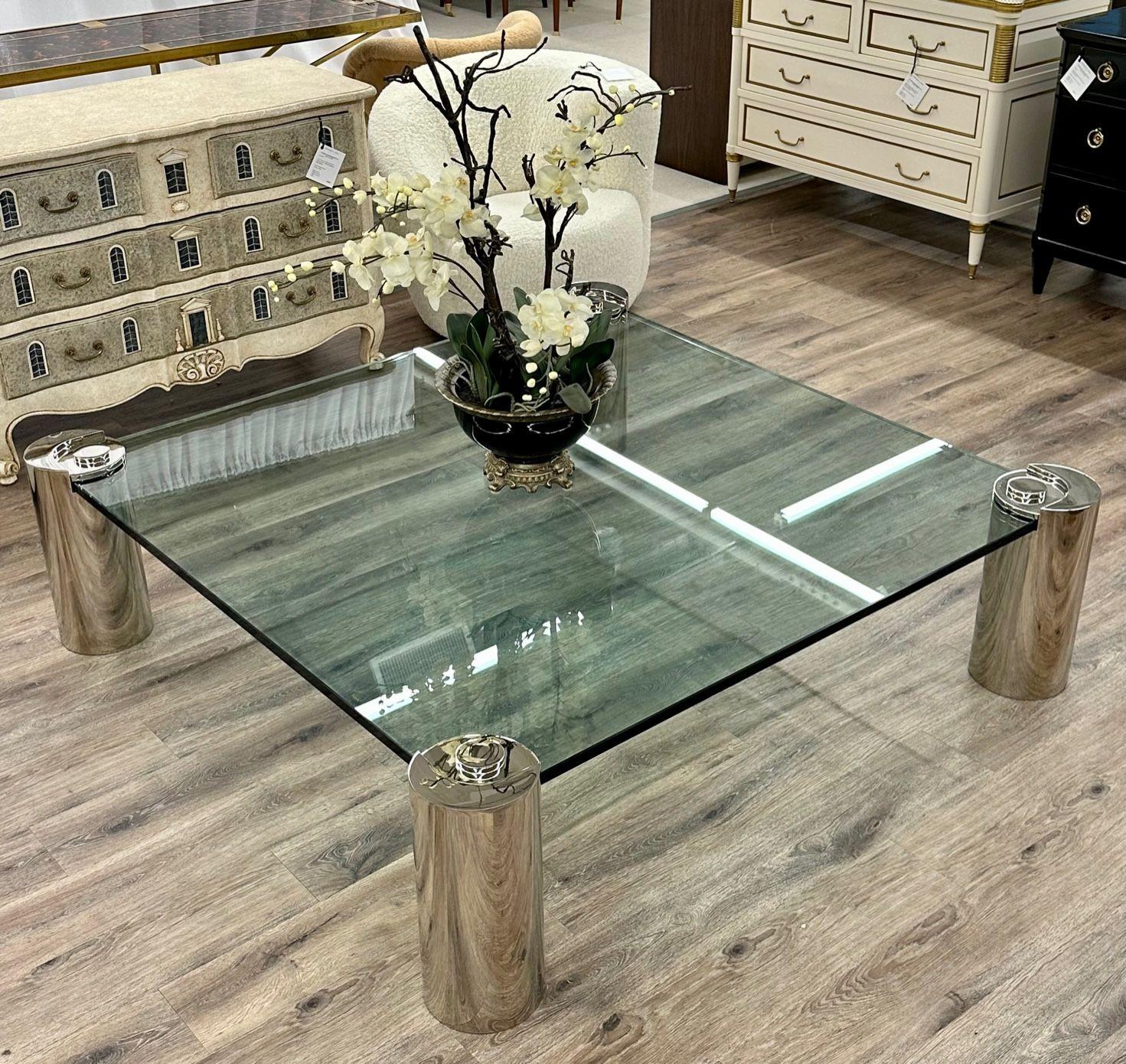 Karl Springer, Mid-Century Modern, Large Coffee Table, Chrome, Glass, 1980s In Good Condition For Sale In Stamford, CT