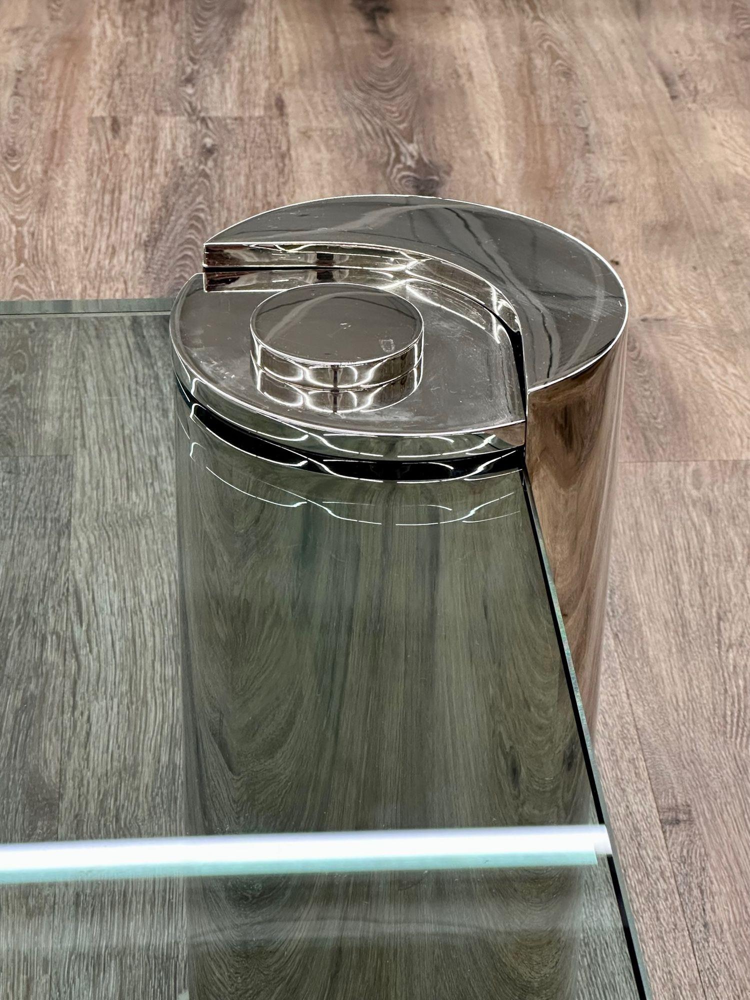 20th Century Karl Springer, Mid-Century Modern, Large Coffee Table, Chrome, Glass, 1980s For Sale