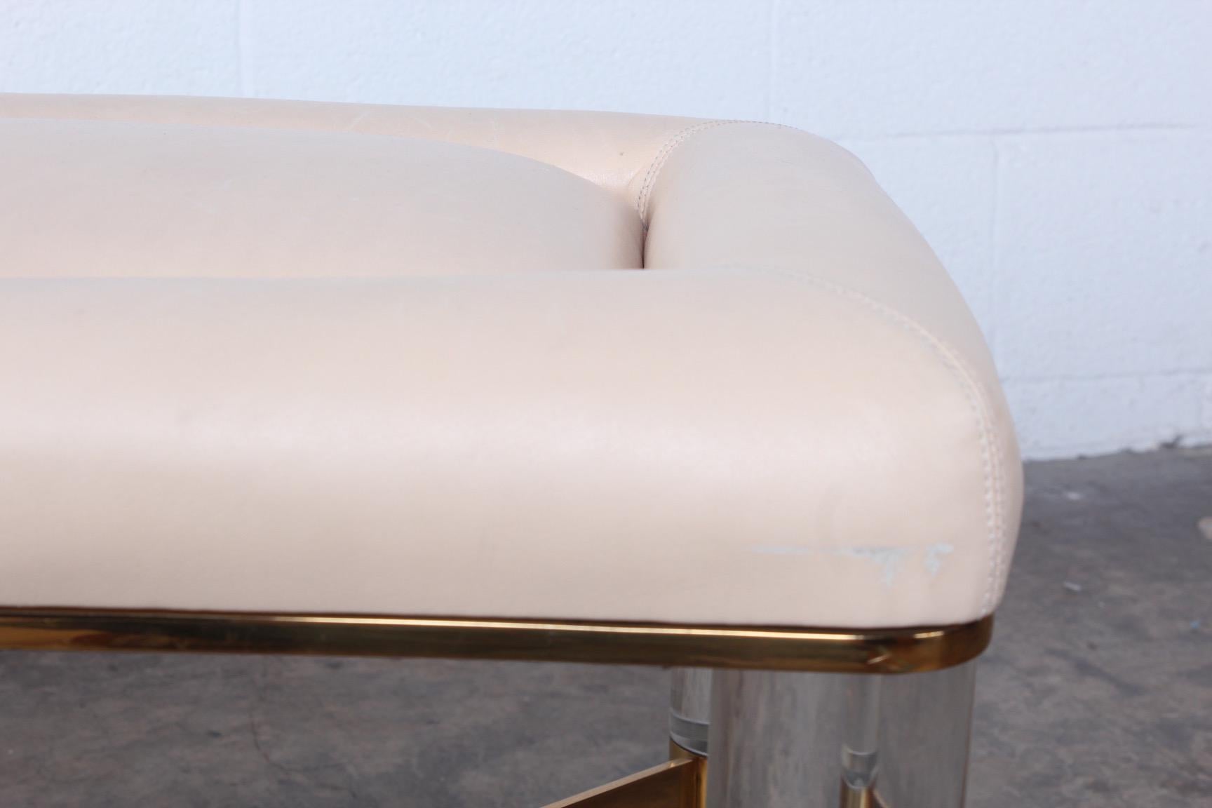 Karl Springer Signed Lucite and Brass Bench 5