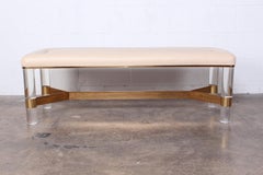 Karl Springer Signed Lucite and Brass Bench