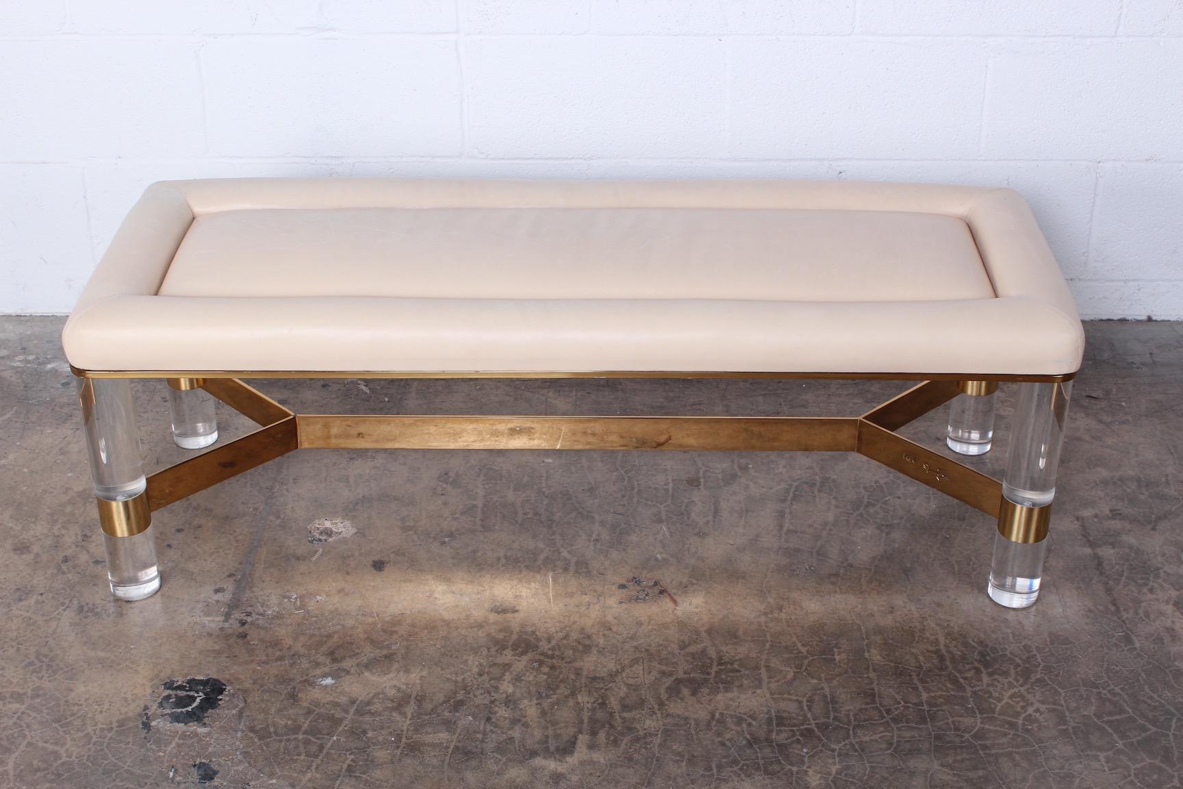 Karl Springer Signed Lucite and Brass Bench In Good Condition In Dallas, TX