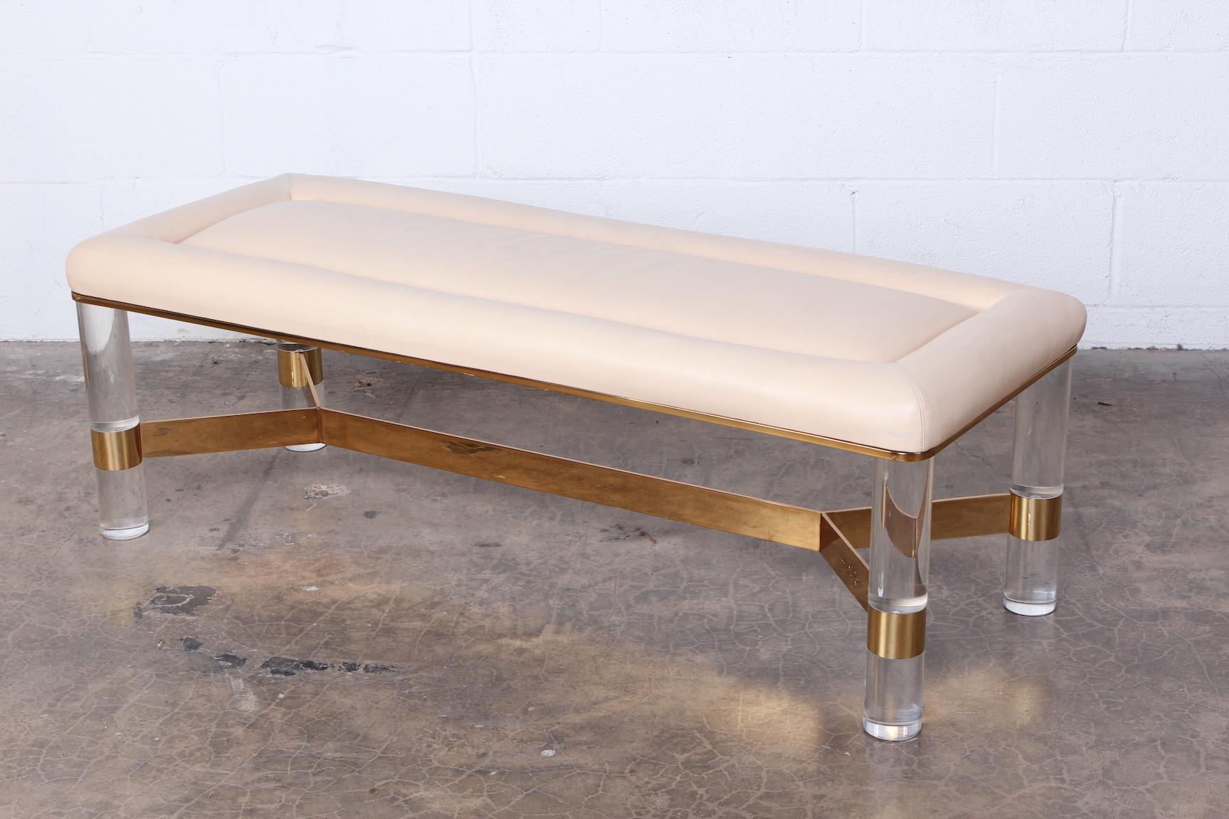 Late 20th Century Karl Springer Signed Lucite and Brass Bench