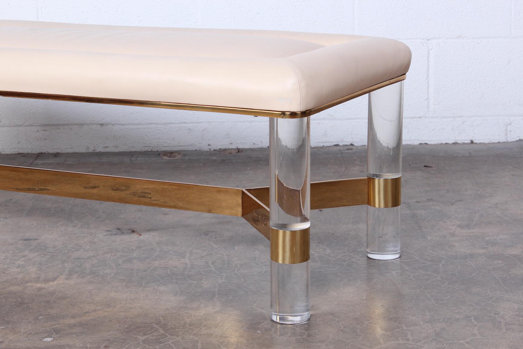 Karl Springer Signed Lucite and Brass Bench 1