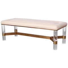 Karl Springer Signed Lucite and Brass Bench