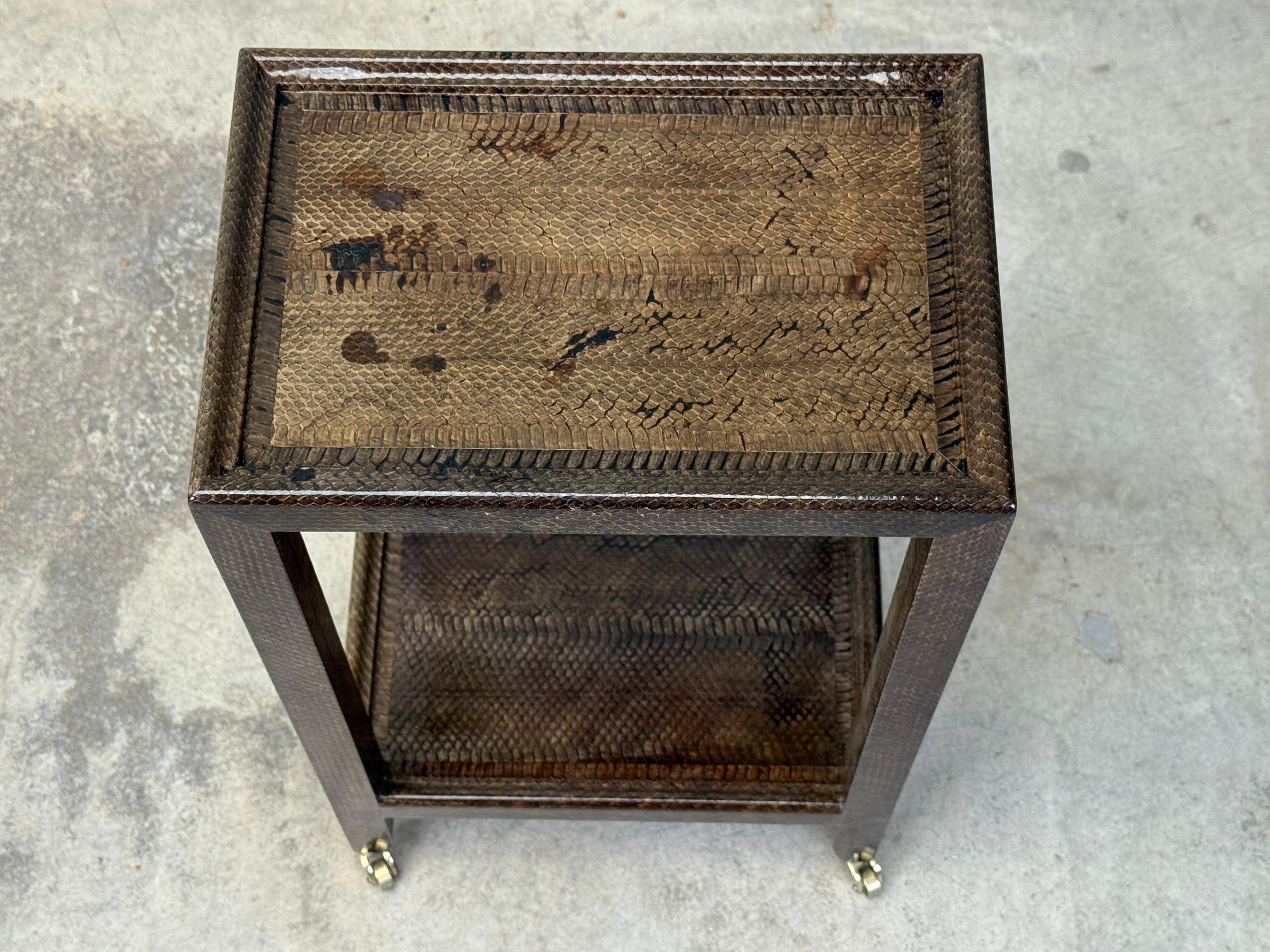 Karl Springer Signed Snake Skin Side Table For Sale 5