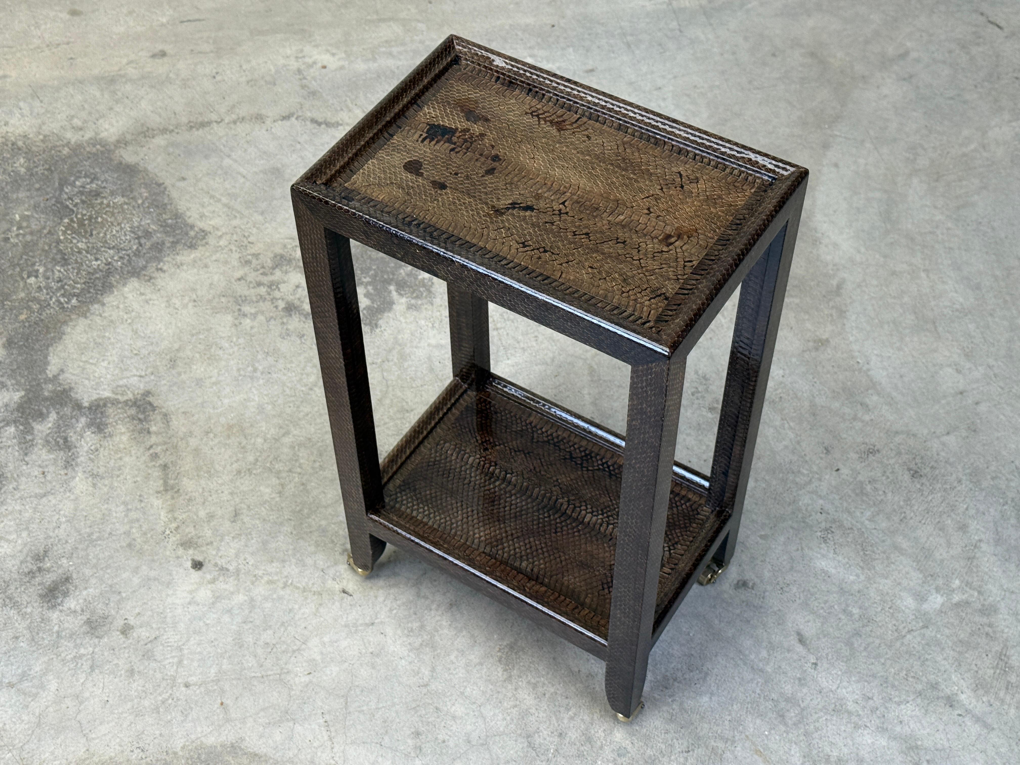 Karl Springer Signed Snake Skin Side Table For Sale 6