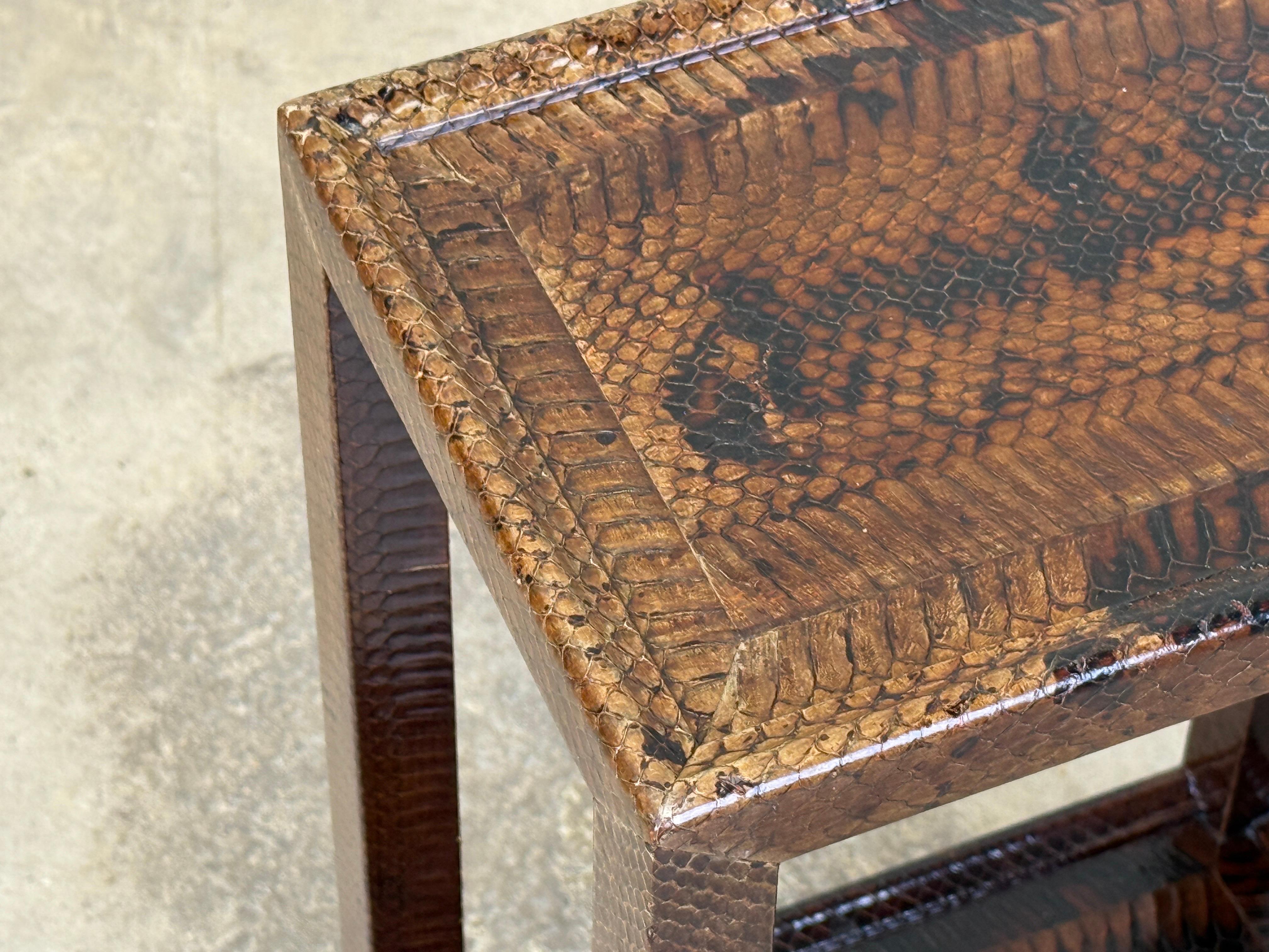 Karl Springer Signed Snake Skin Side Table For Sale 6