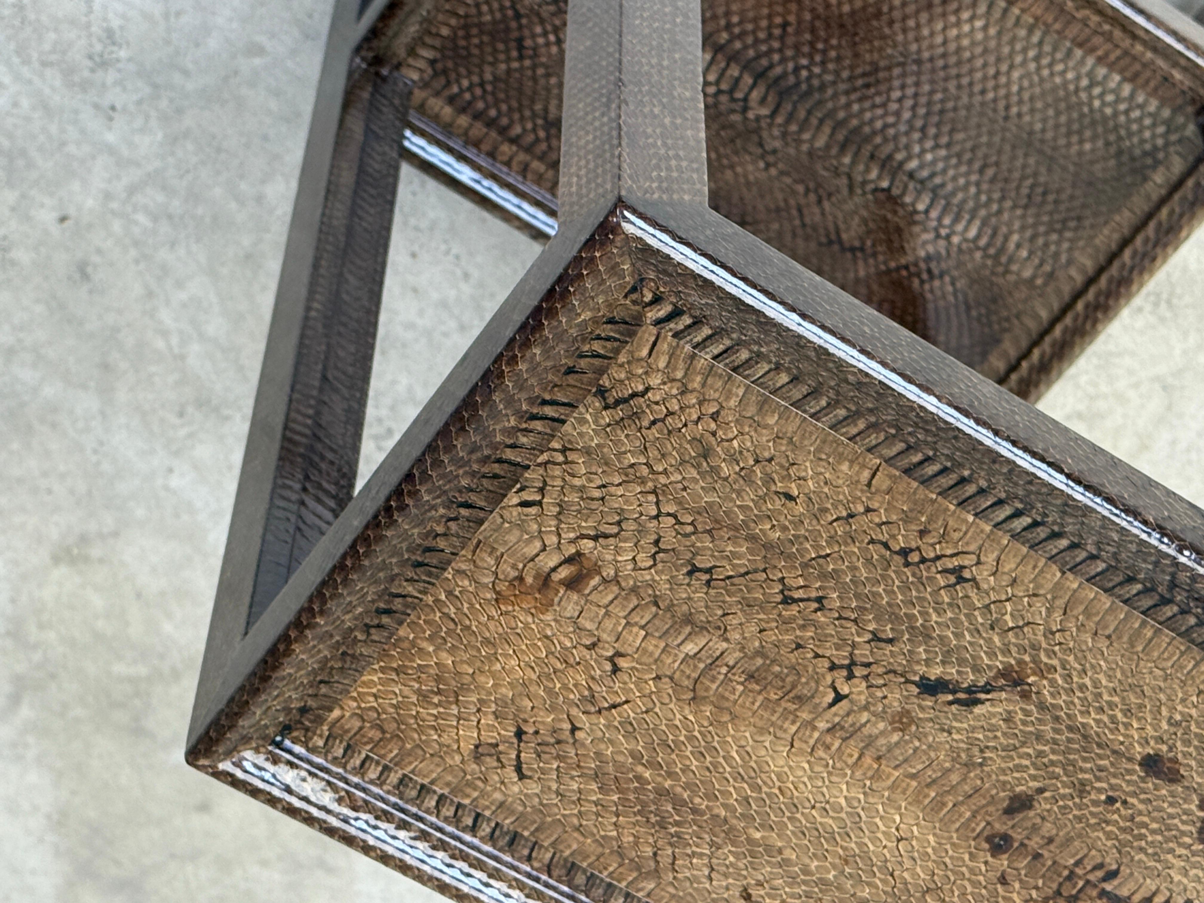 Karl Springer Signed Snake Skin Side Table For Sale 7