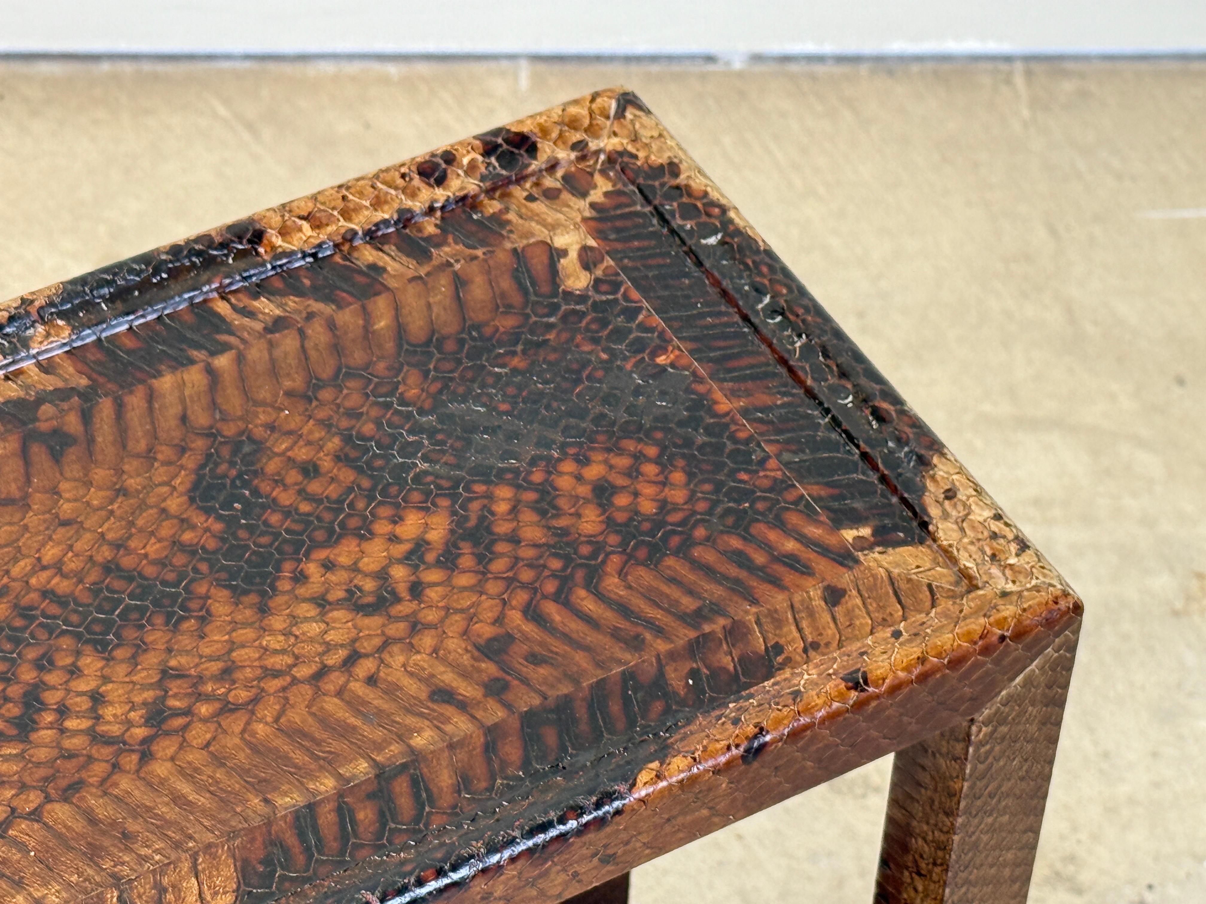 Karl Springer Signed Snake Skin Side Table For Sale 7