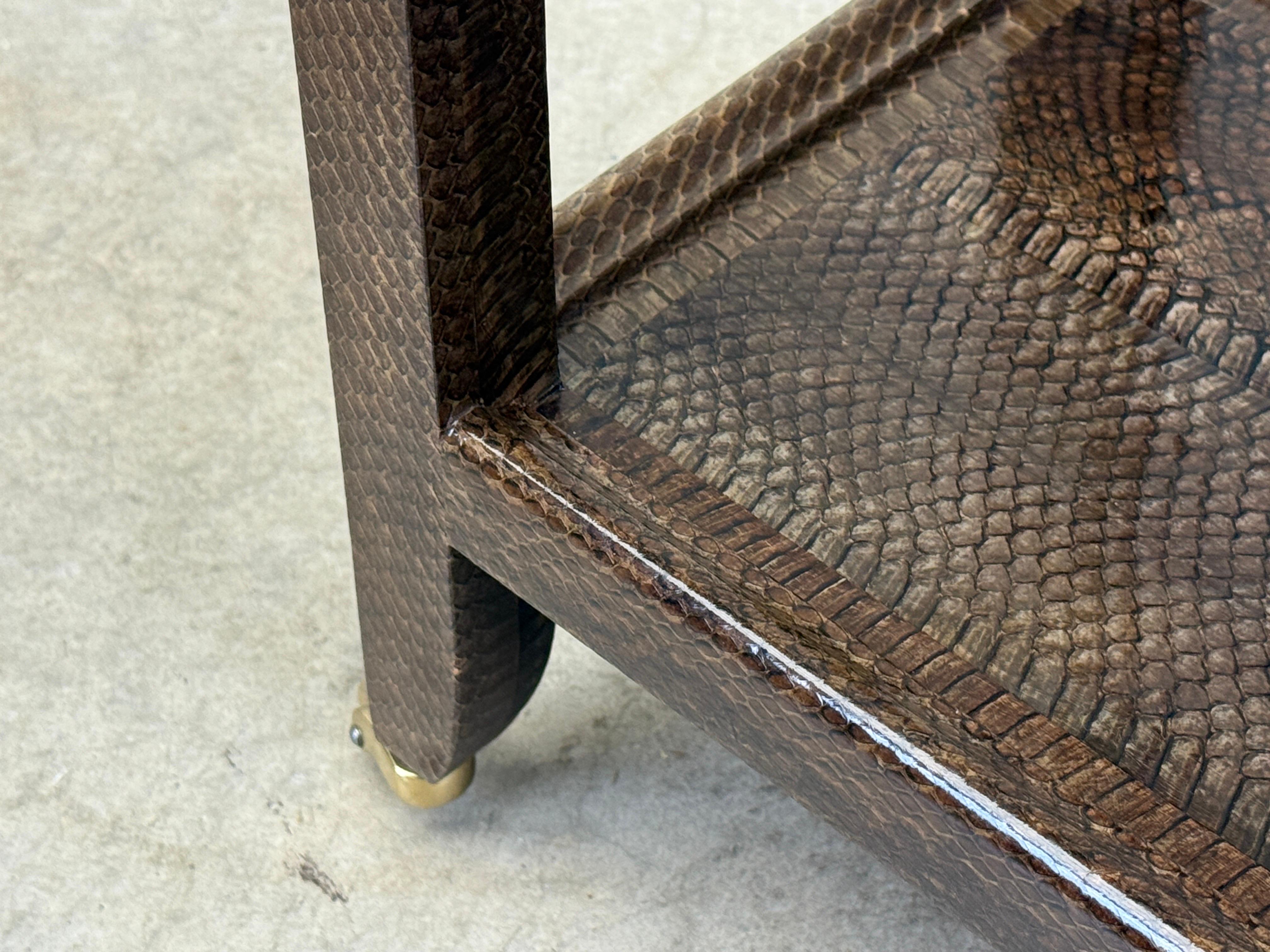 Karl Springer Signed Snake Skin Side Table For Sale 8