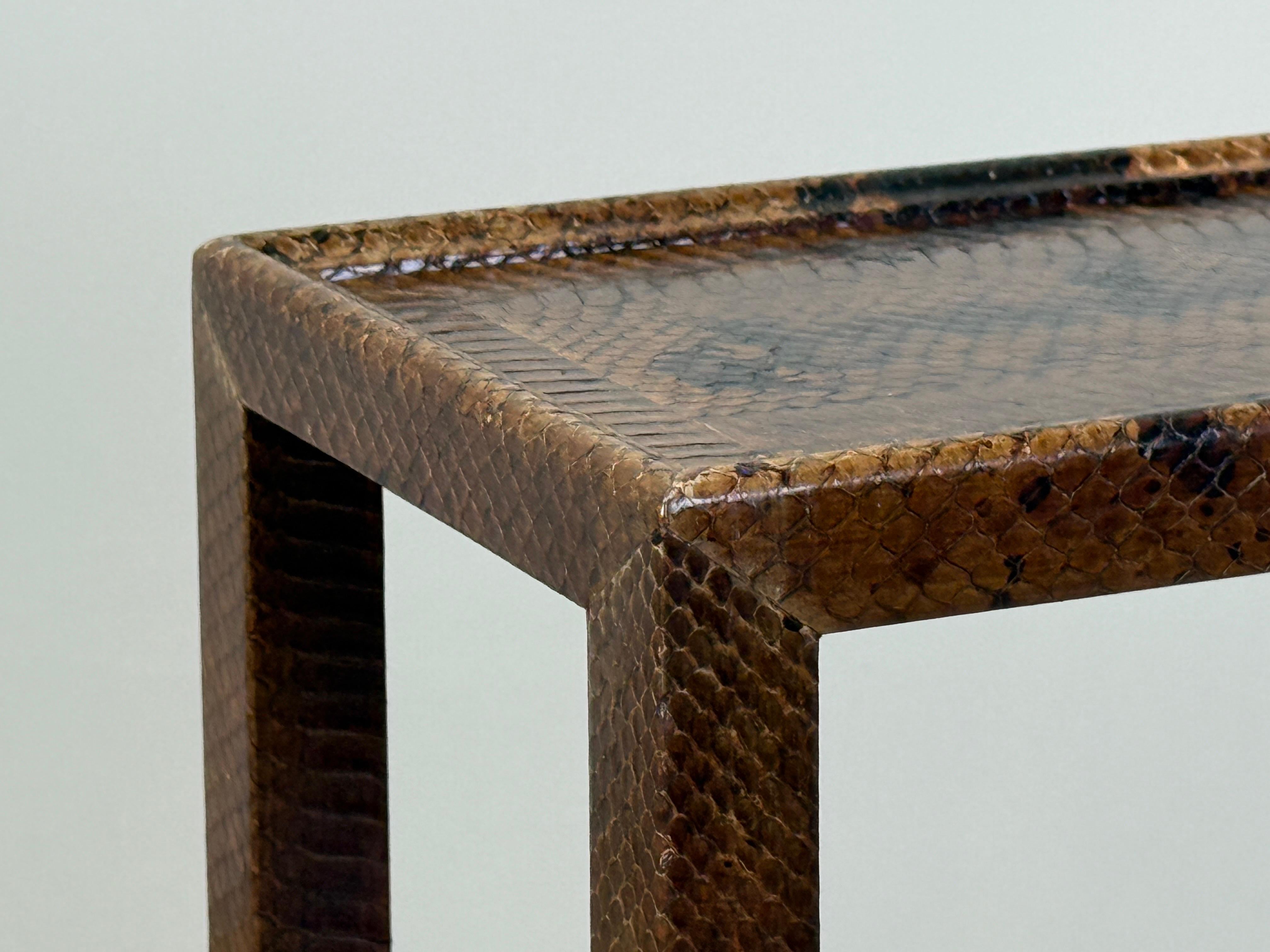 Karl Springer Signed Snake Skin Side Table For Sale 8