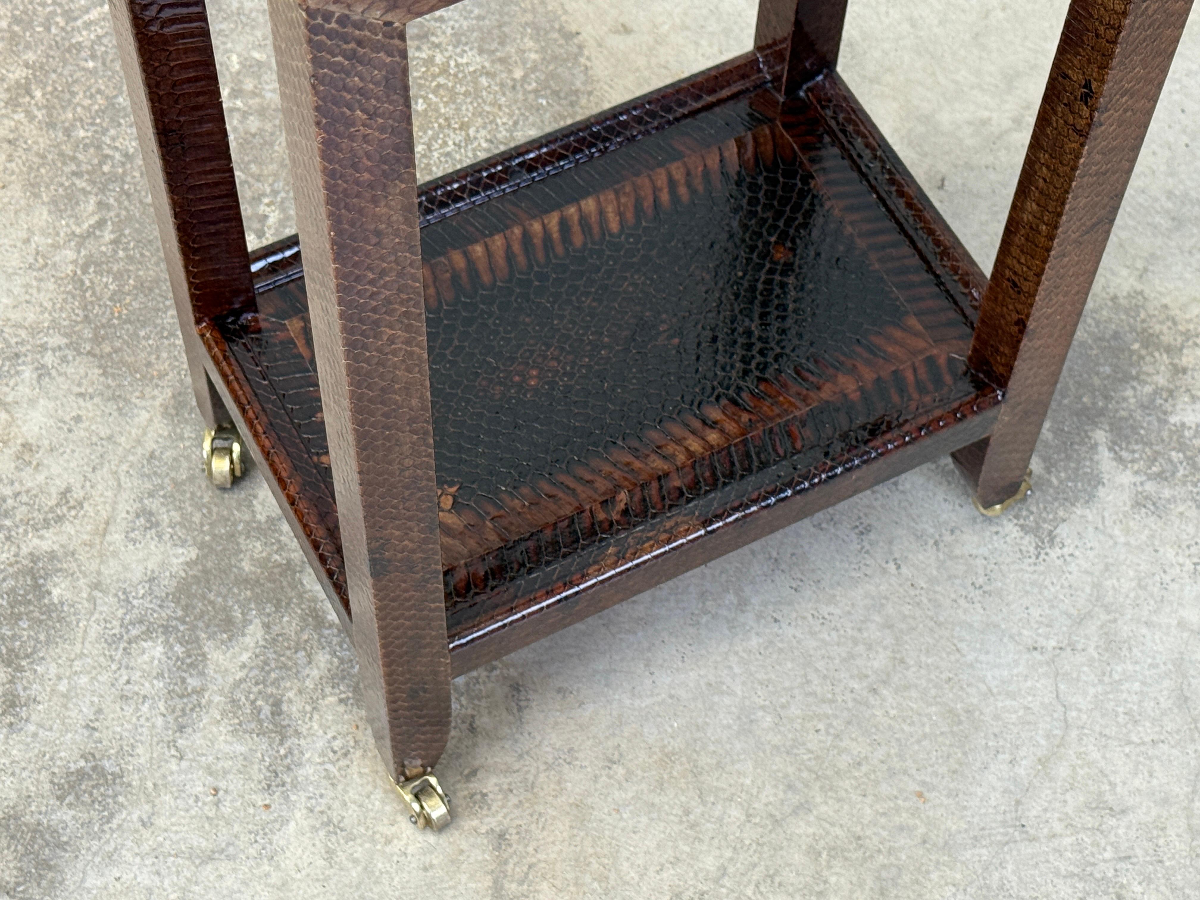 Karl Springer Signed Snake Skin Side Table For Sale 9