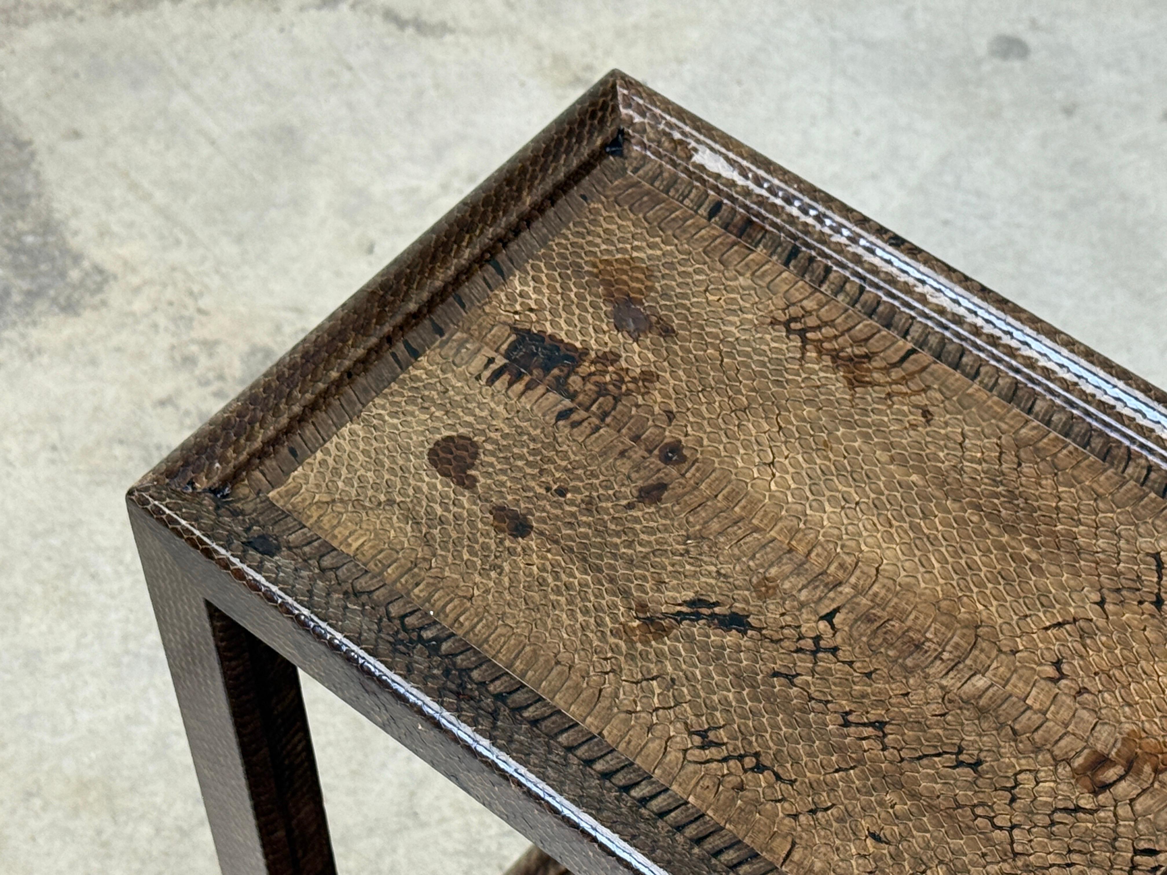 Karl Springer Signed Snake Skin Side Table For Sale 9