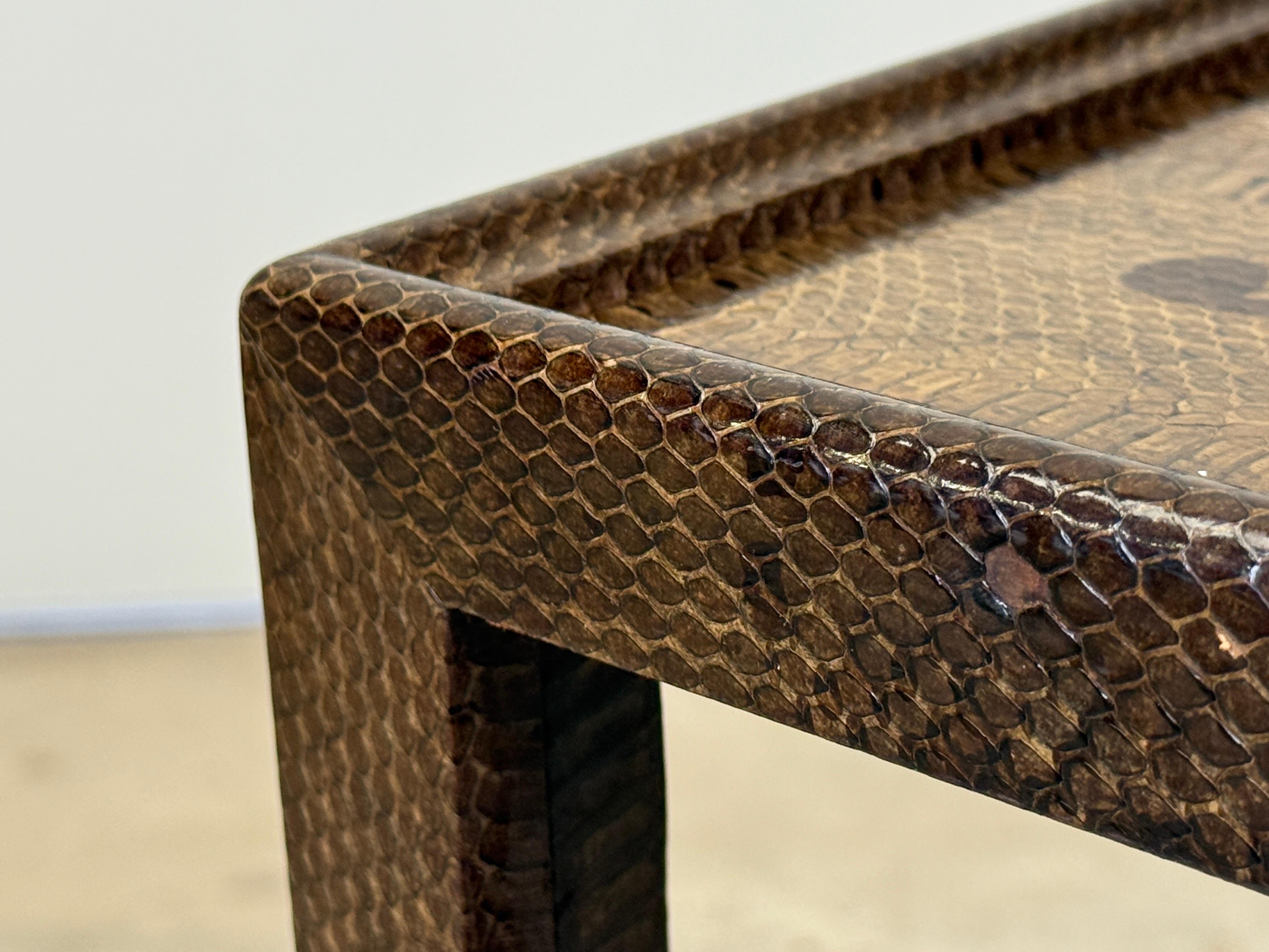 Karl Springer Signed Snake Skin Side Table For Sale 10