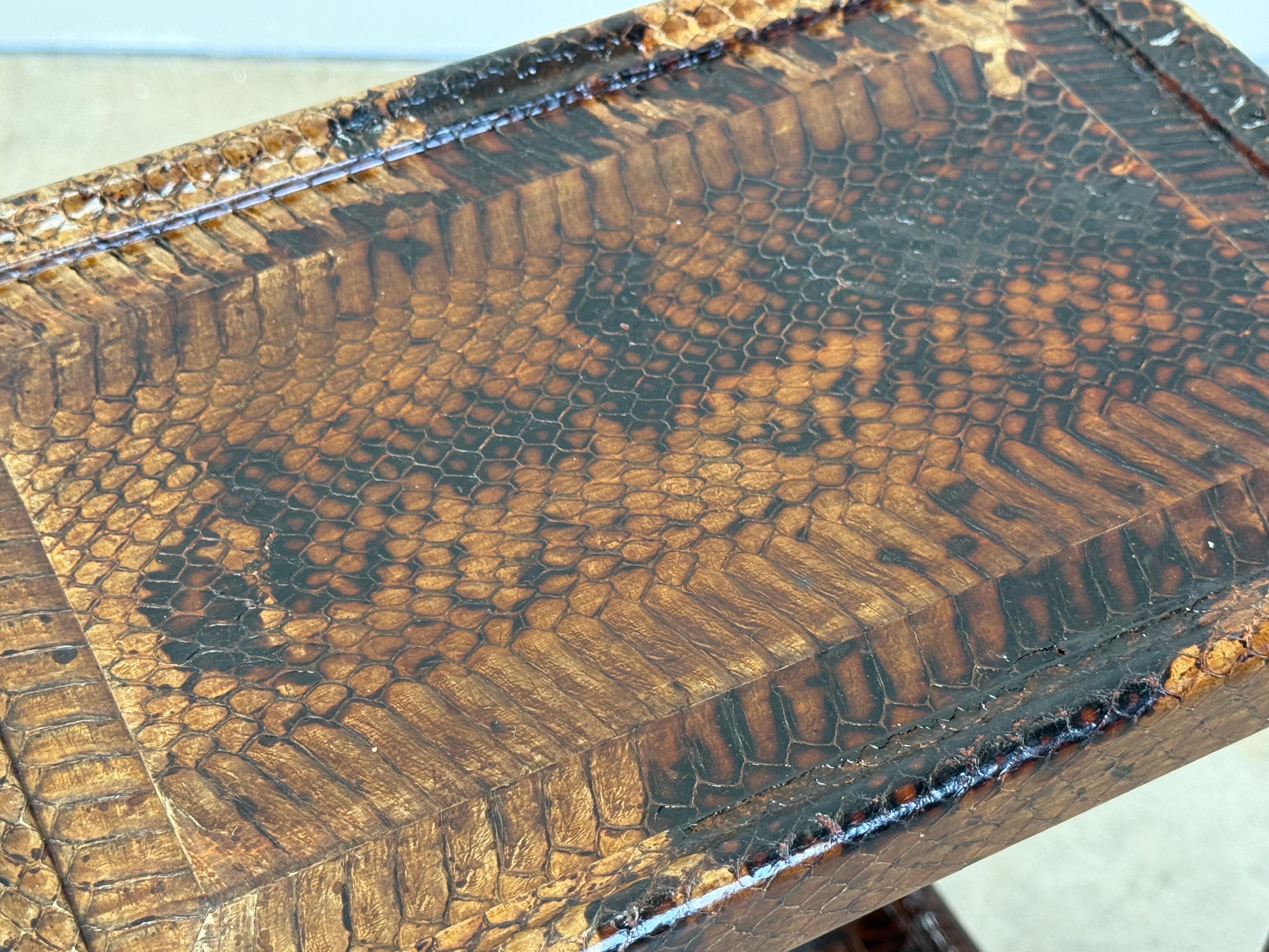 Karl Springer Signed Snake Skin Side Table For Sale 11