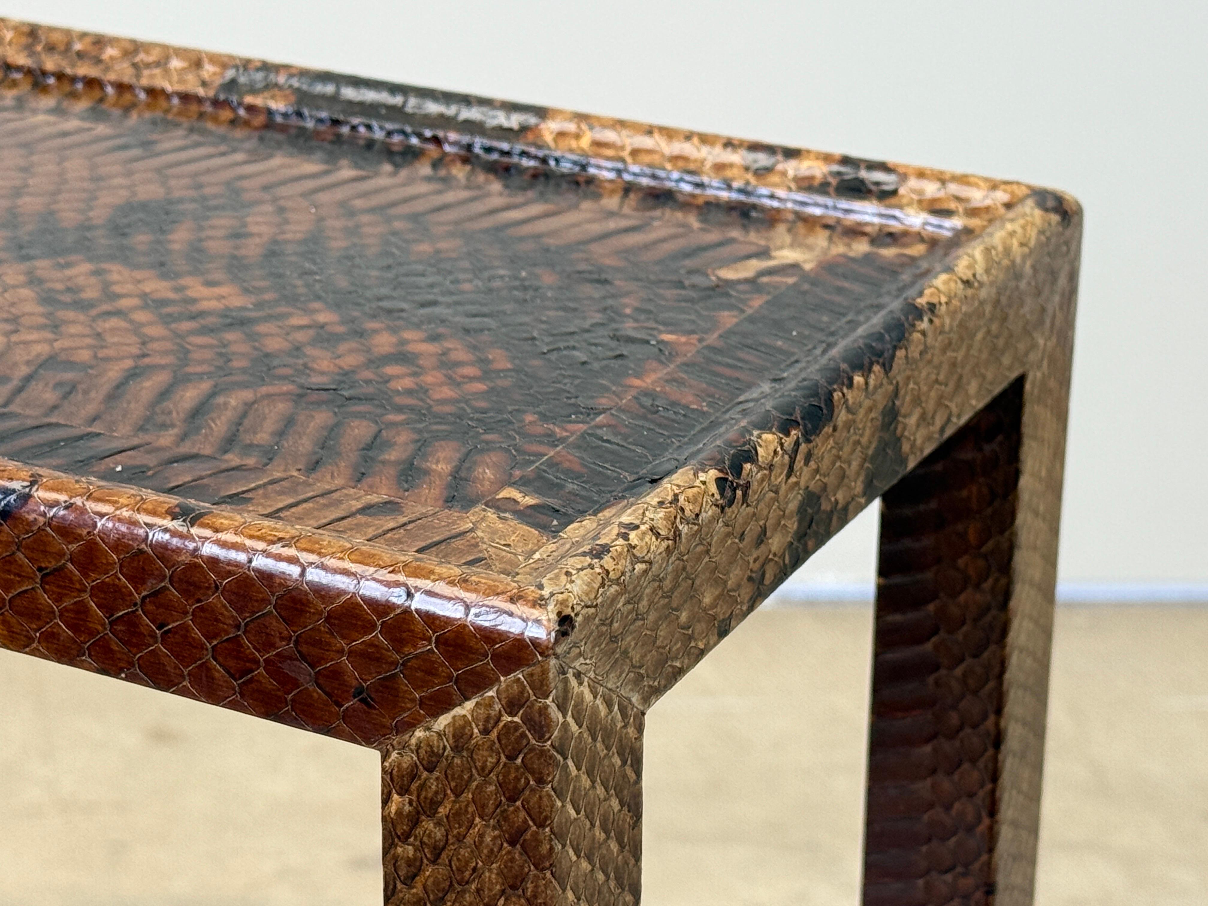 Karl Springer Signed Snake Skin Side Table For Sale 12