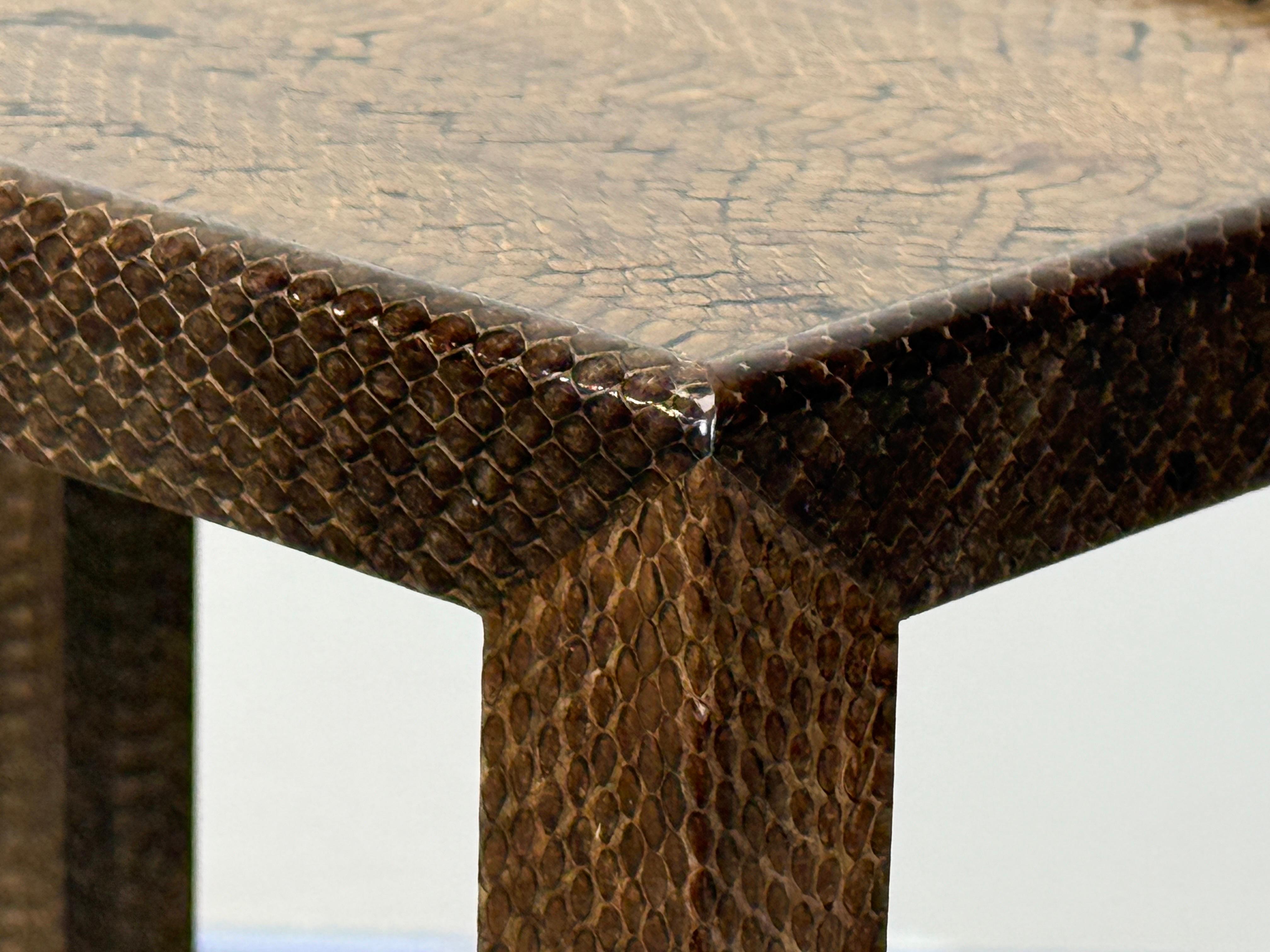 Karl Springer Signed Snake Skin Side Table In Good Condition For Sale In Dallas, TX