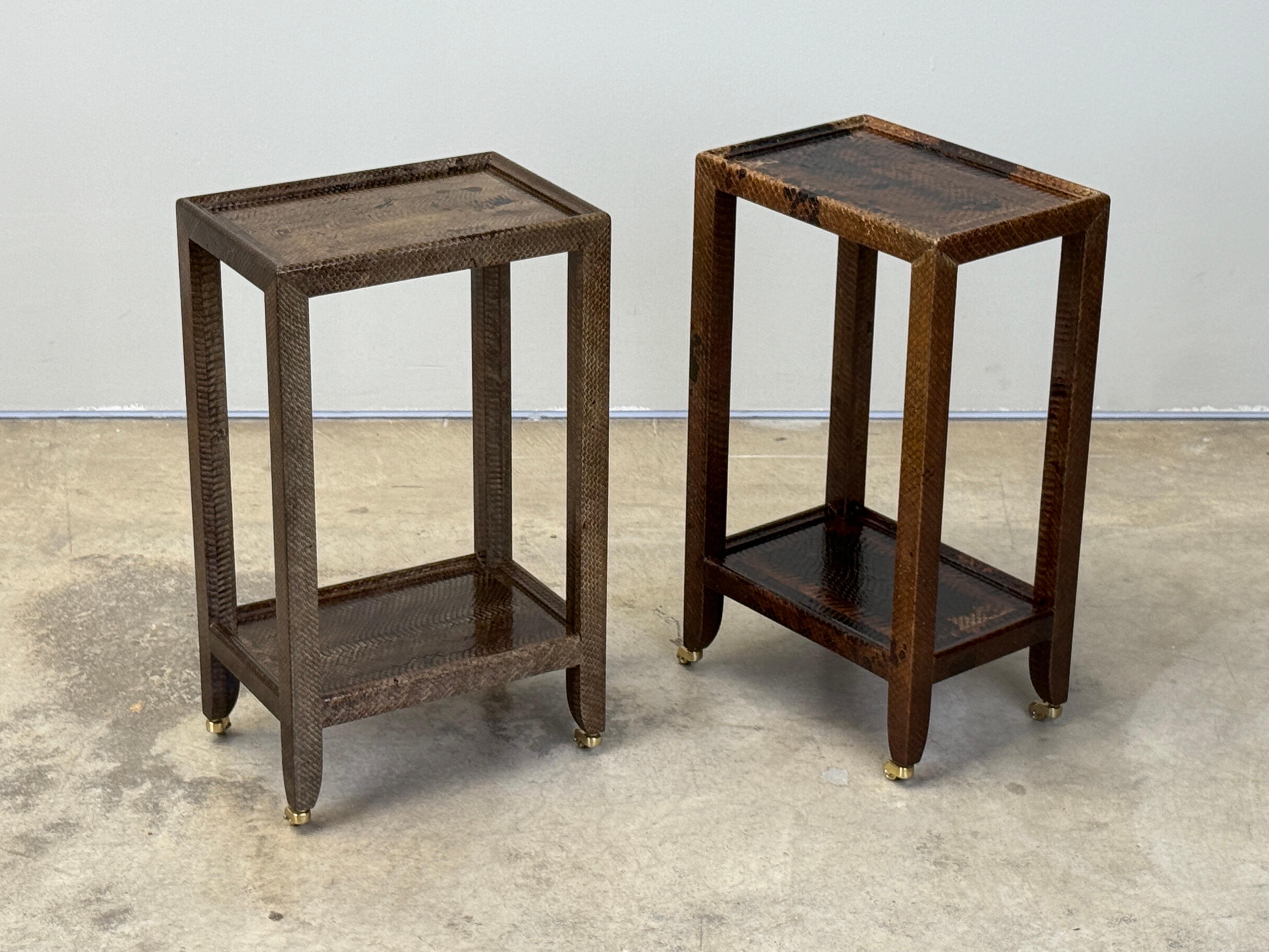 Karl Springer Signed Snake Skin Side Table In Good Condition For Sale In Dallas, TX