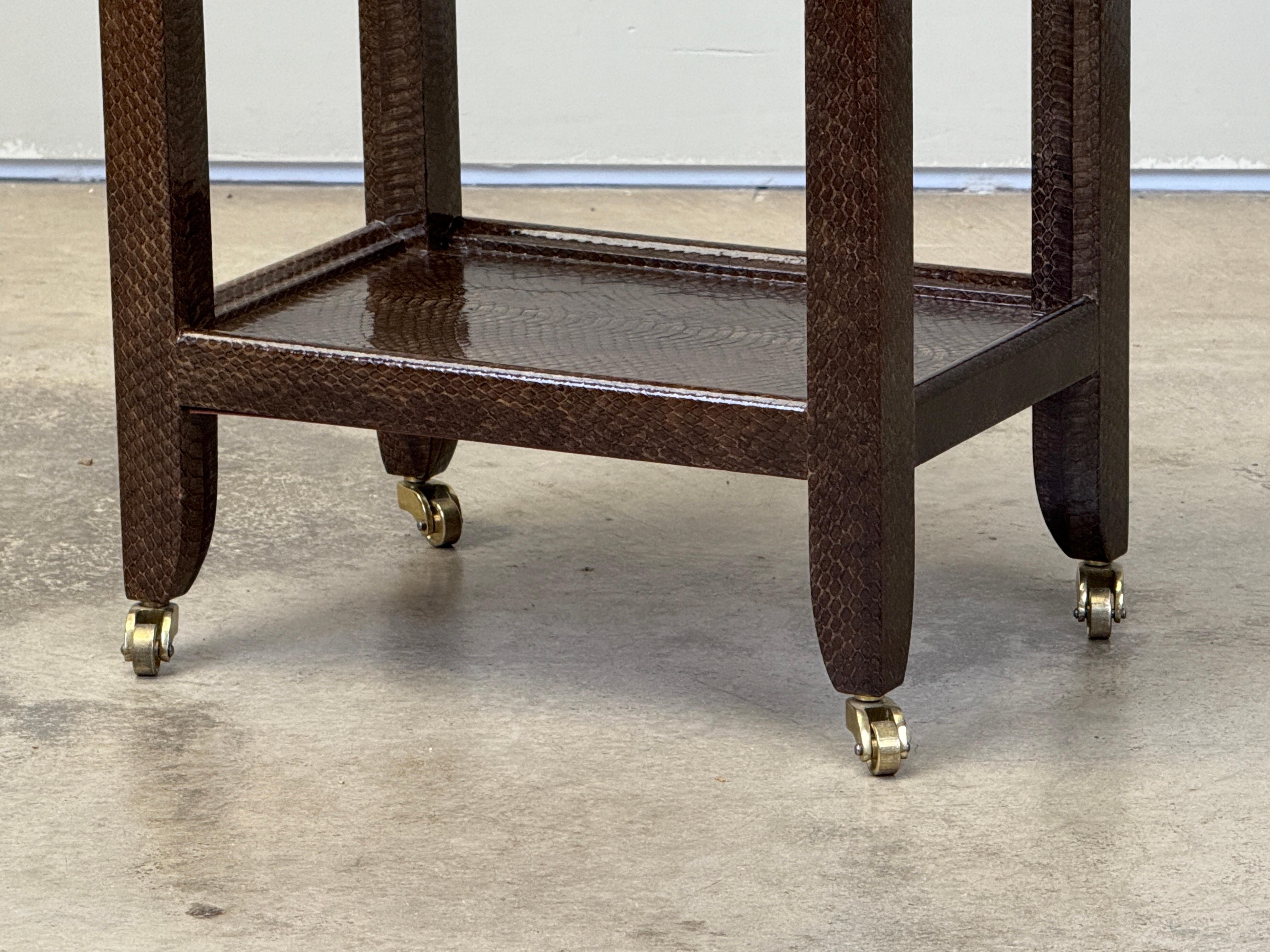 Late 20th Century Karl Springer Signed Snake Skin Side Table For Sale