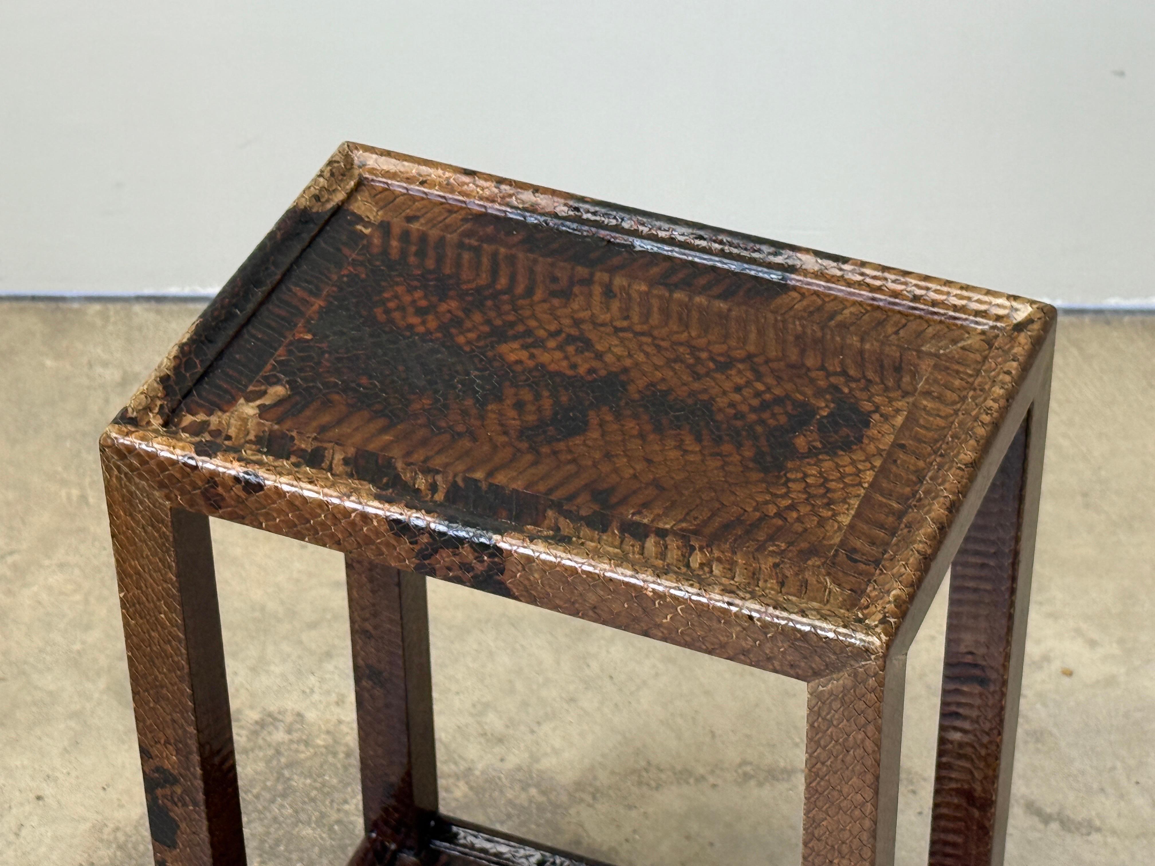 Late 20th Century Karl Springer Signed Snake Skin Side Table For Sale